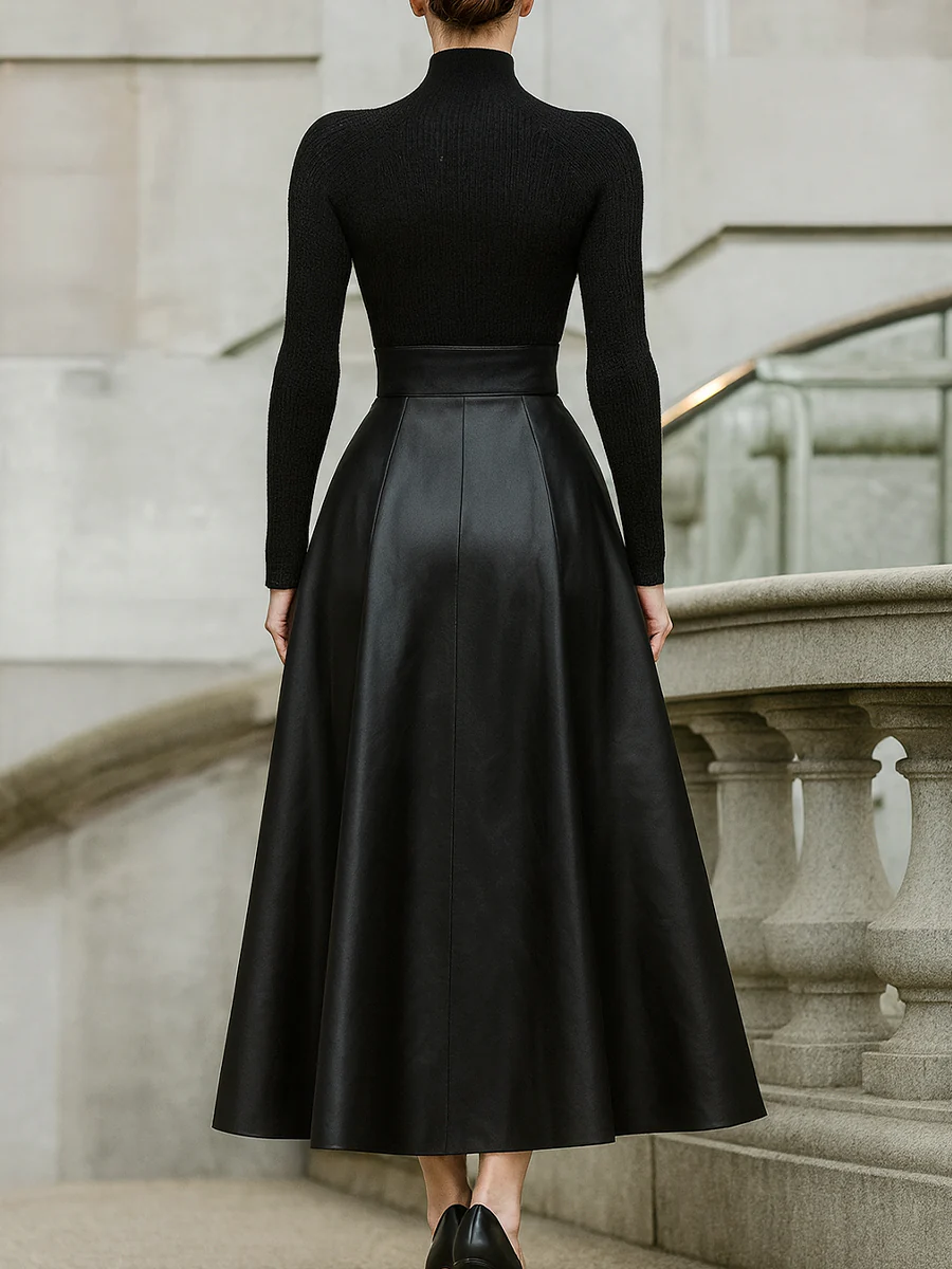 Urban Buttoned Plain Maxi Faux Leather Skirt