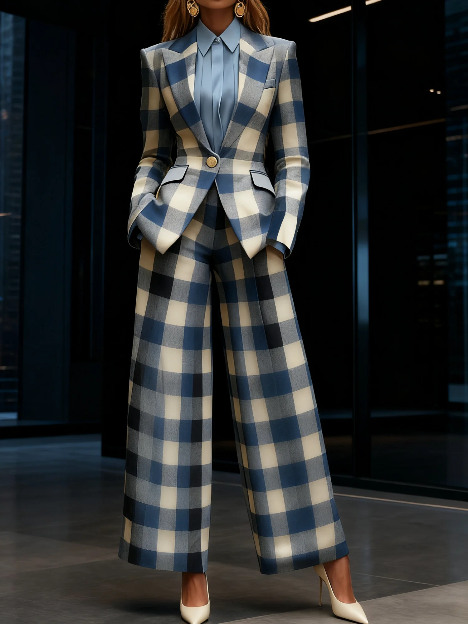 Urban Plaid Lapel Collar Blazer