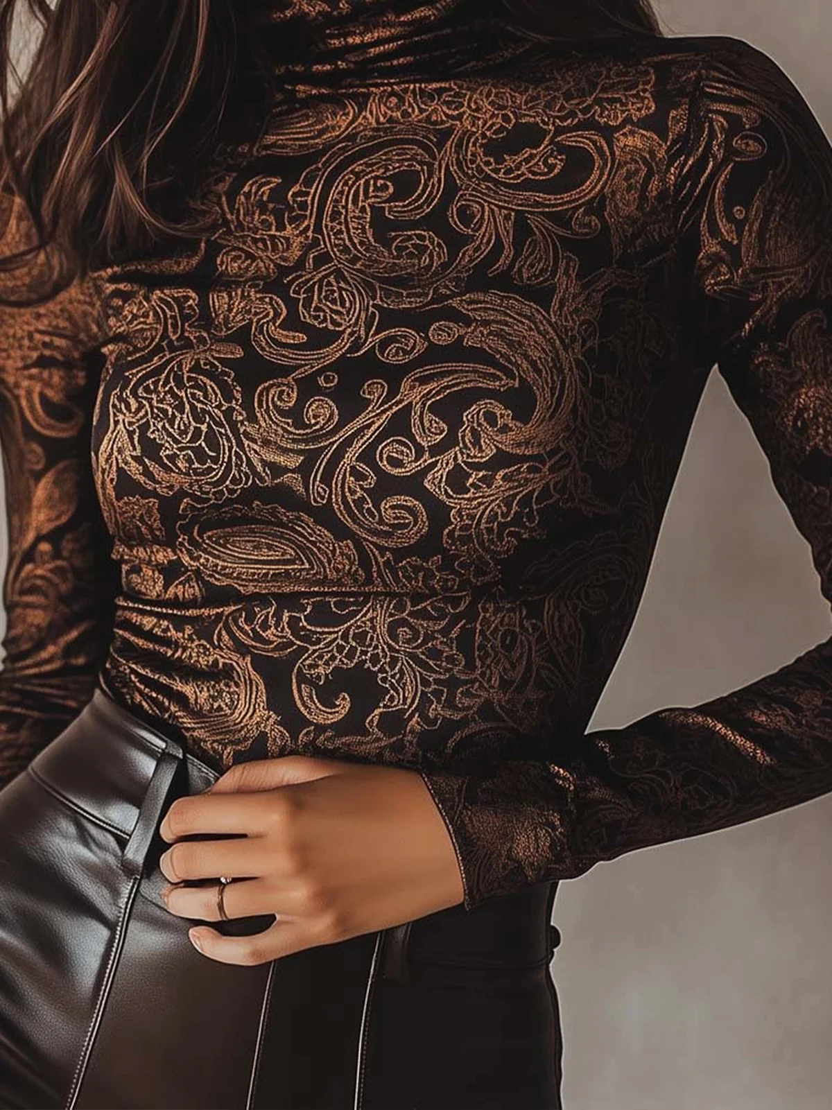Casual Paisley Printing Turtleneck  T-shirt