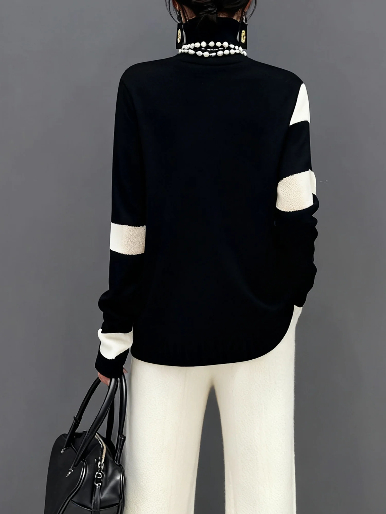 Casual Color Block Turtleneck Sweater
