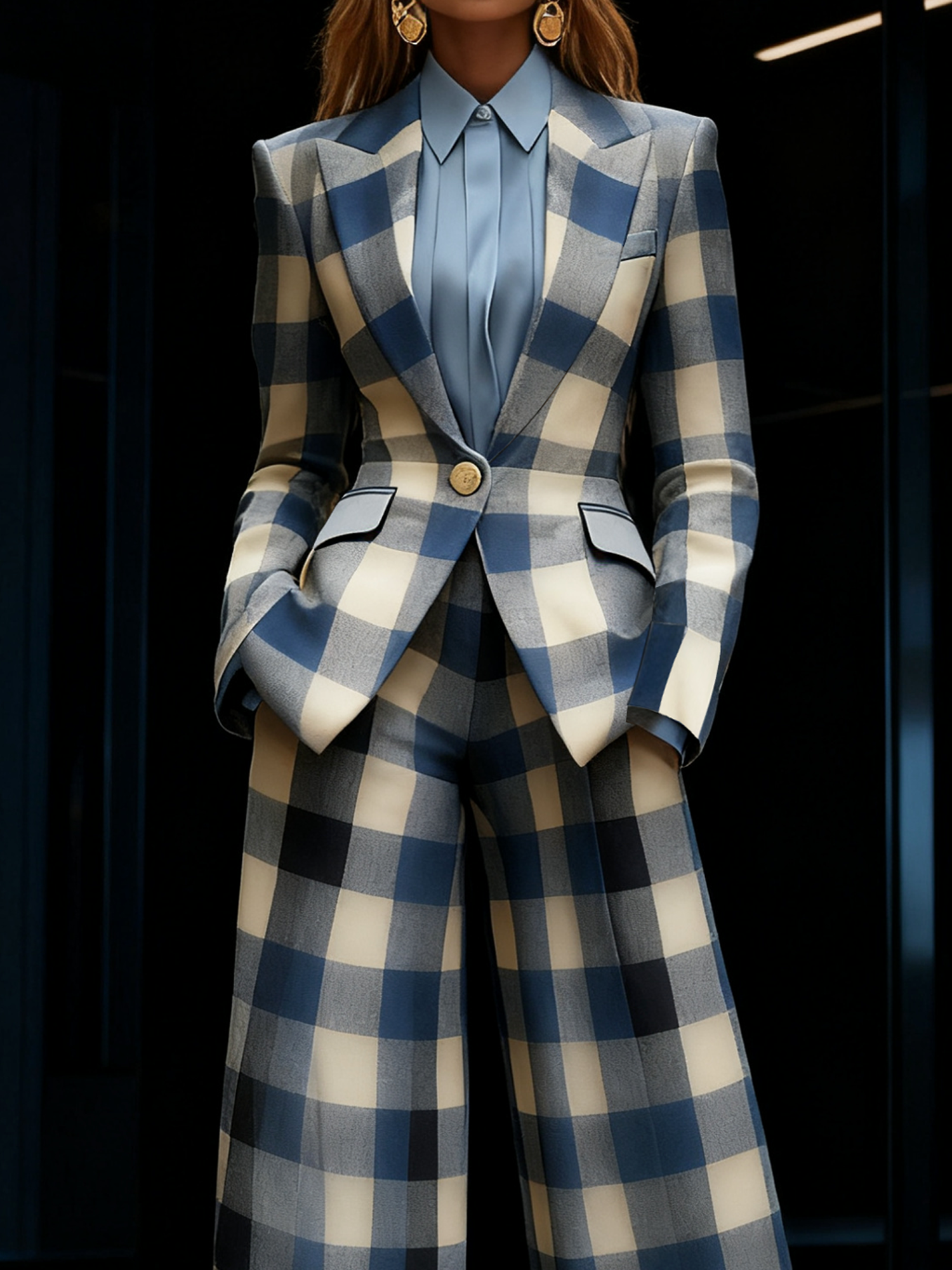 Urban Plaid Lapel Collar Blazer