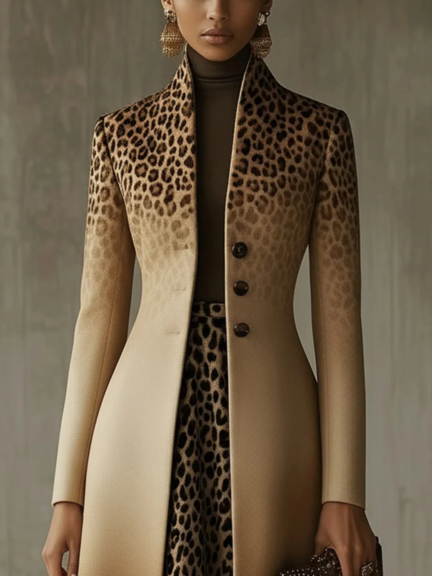 Urban Printing Animal Print Gradient Stand Collar Coat