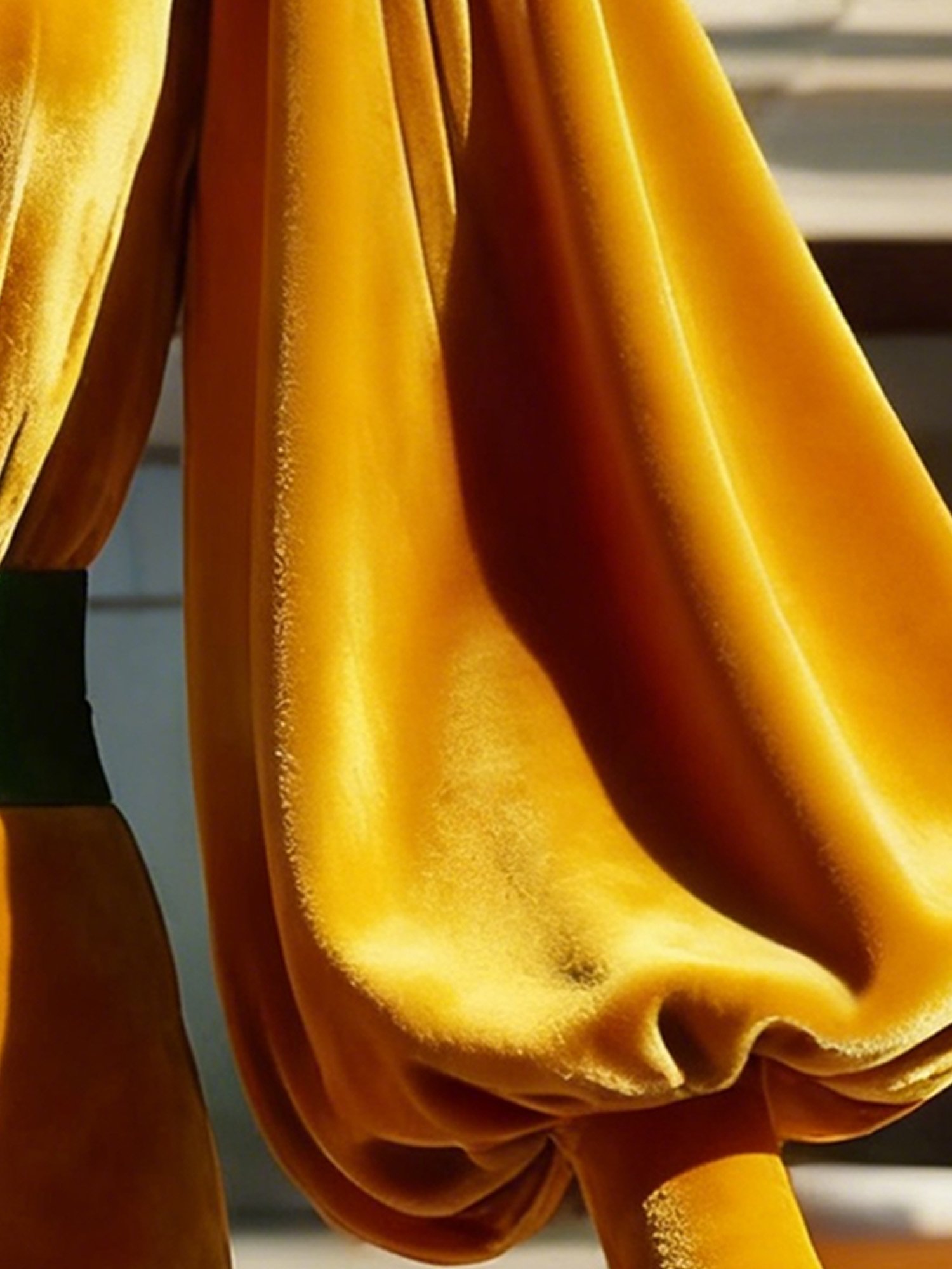 Velvet Elegant Ruched Stand Collar Puff Sleeve Shirt