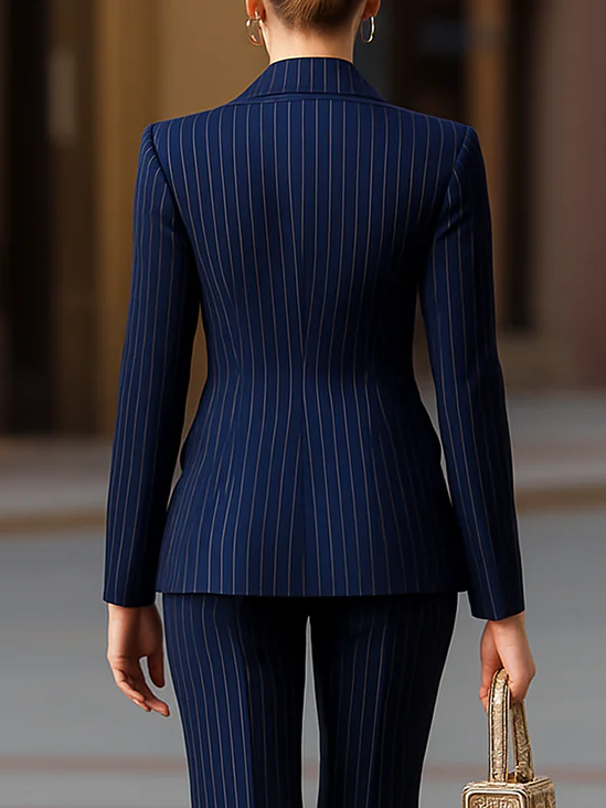 Urban Buttoned Striped Lapel Collar Blazer