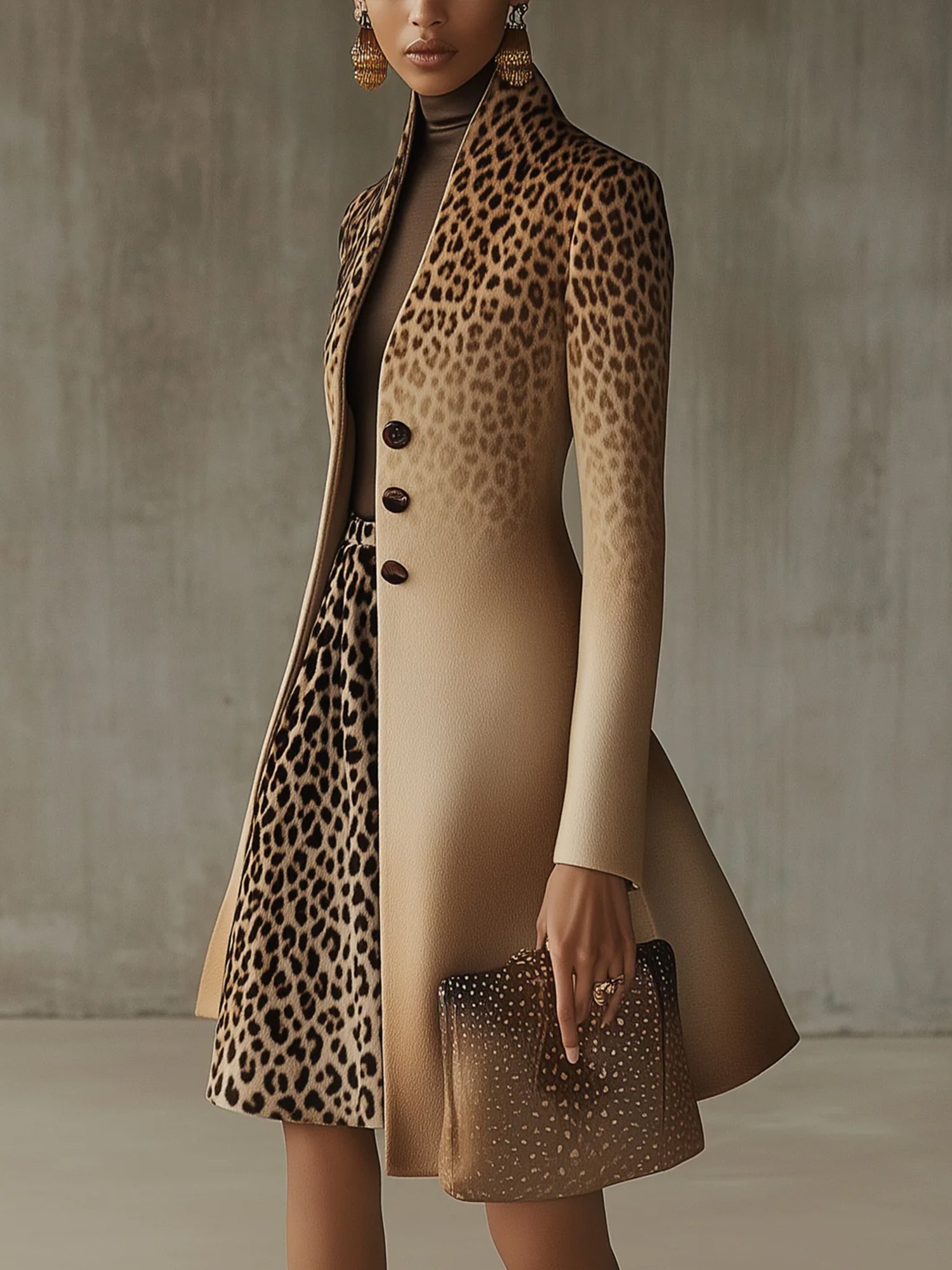 Urban Printing Animal Print Gradient Stand Collar Coat