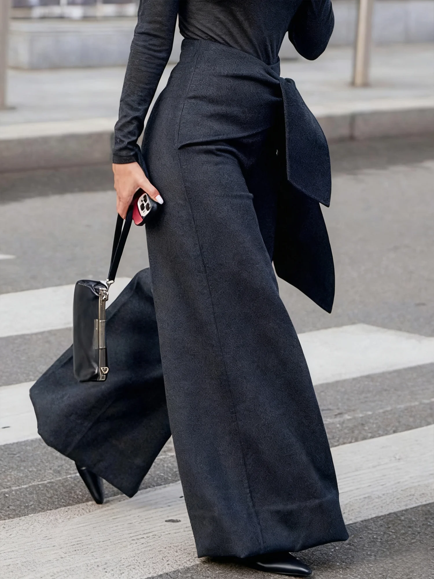 Urban Plain Wide Leg Pants With Belt