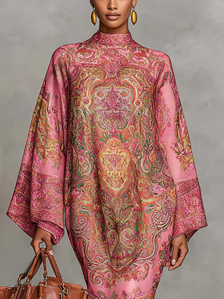 Elegant Paisley Print Relaxed Midi Dress