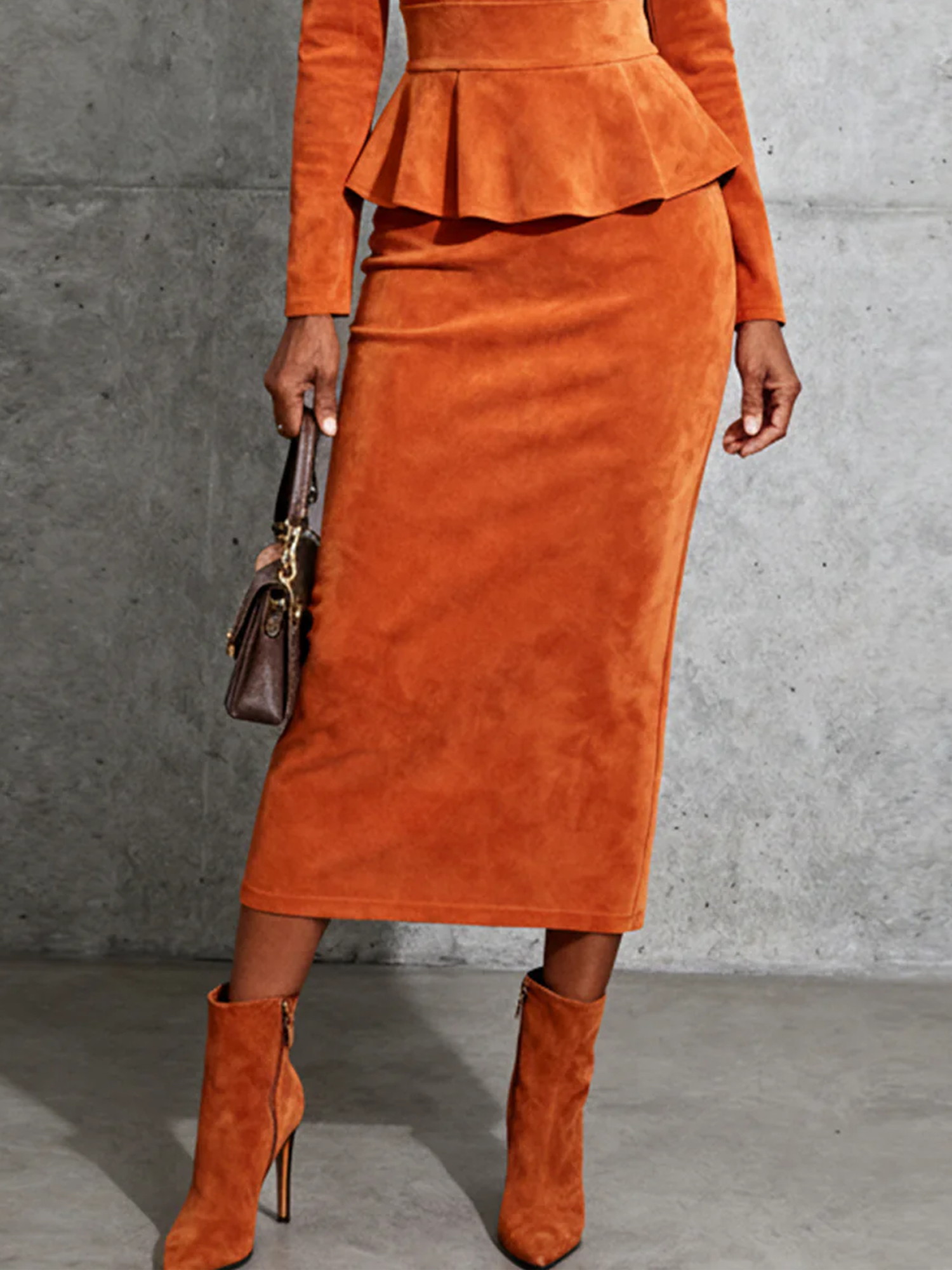 Urban Plain Midi Faux Leather Skirt