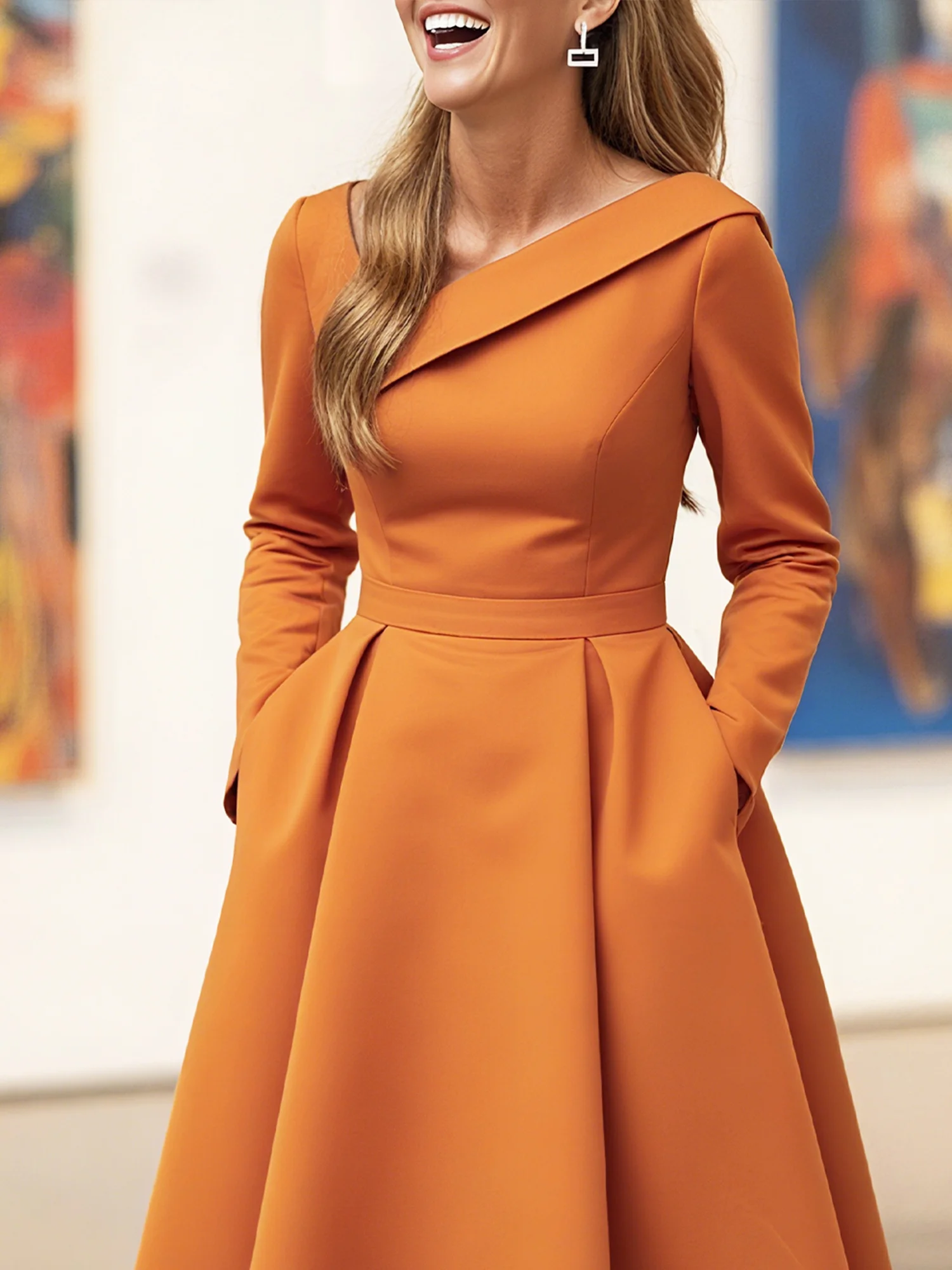 Elegant Plain  V Neck Midi Dress