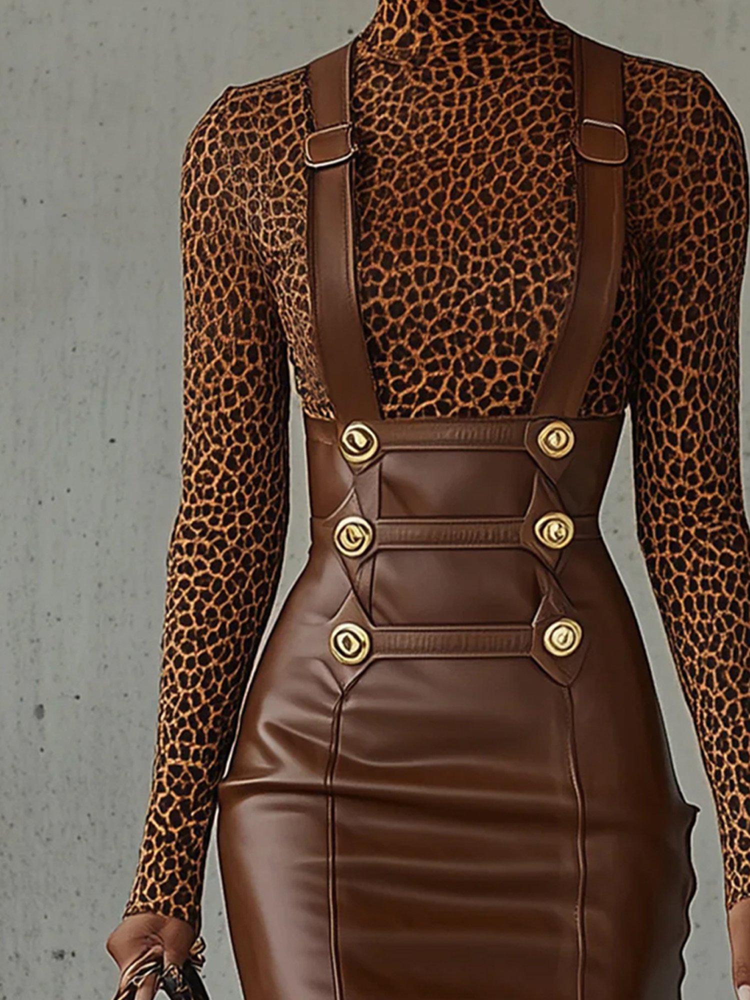 Urban Animal Print Printing Turtleneck T-shirt