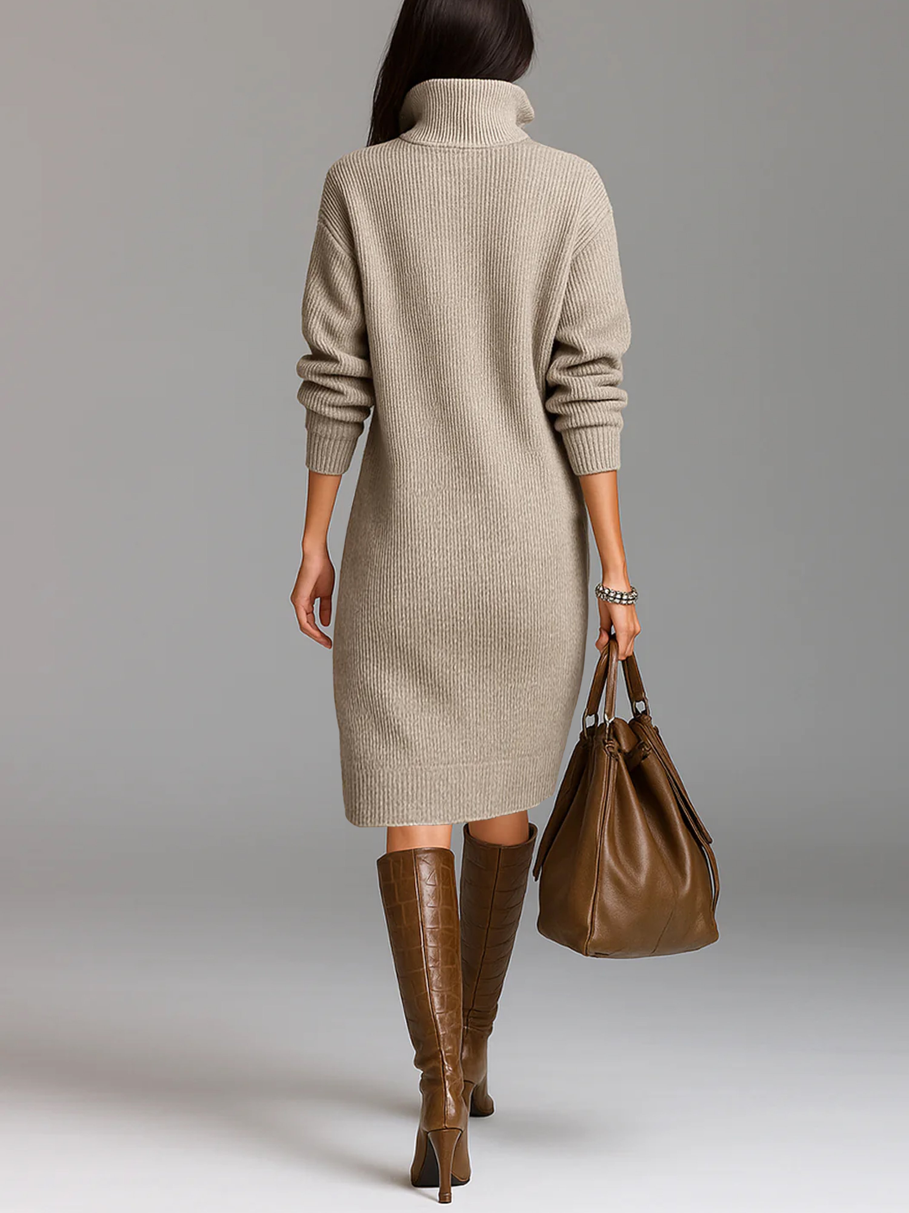 Urban Cozy Buttoned Shawl Collar Sweater Midi Dress