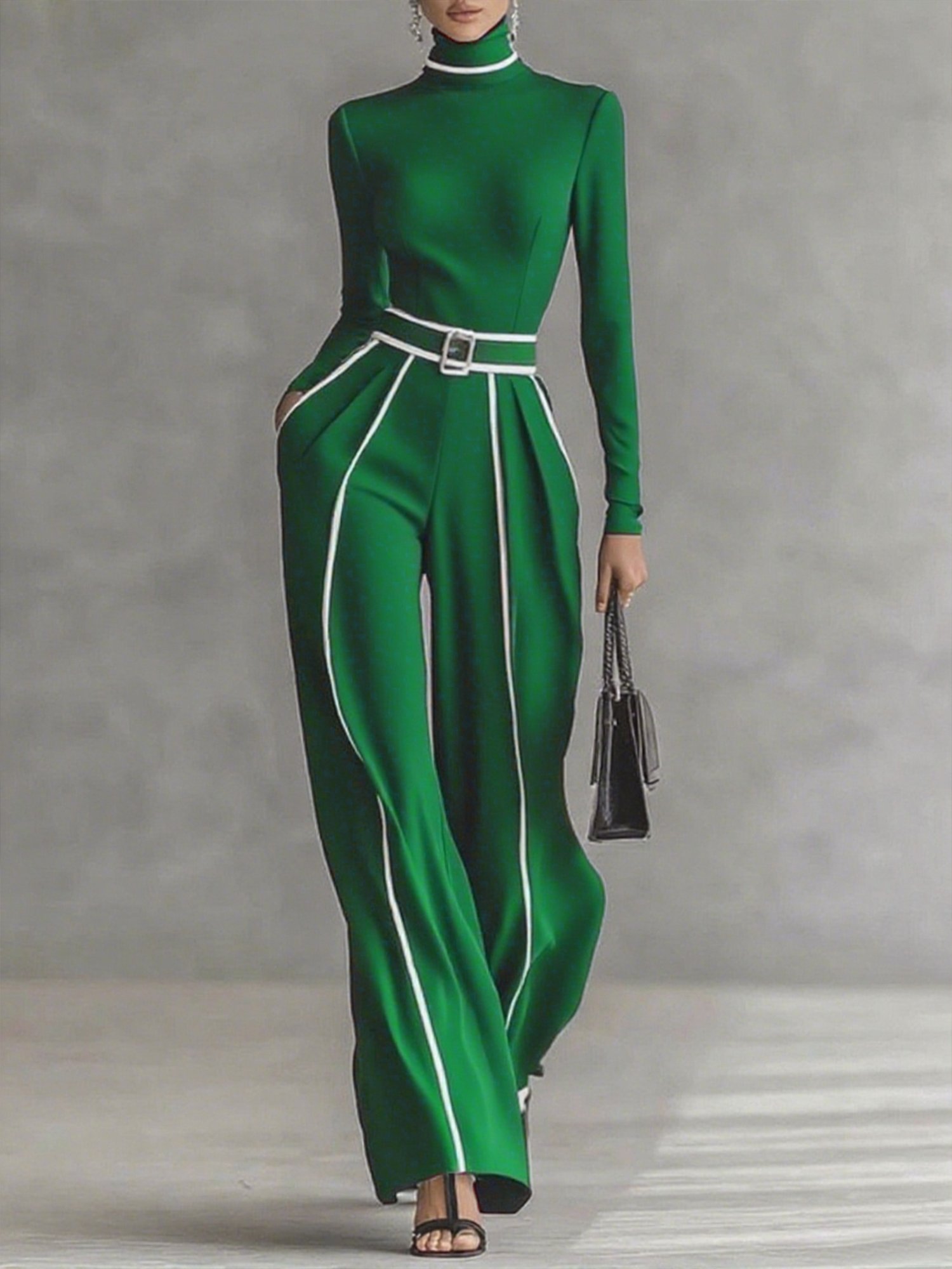 Urban Color-Block Piping Straight-Leg Pants