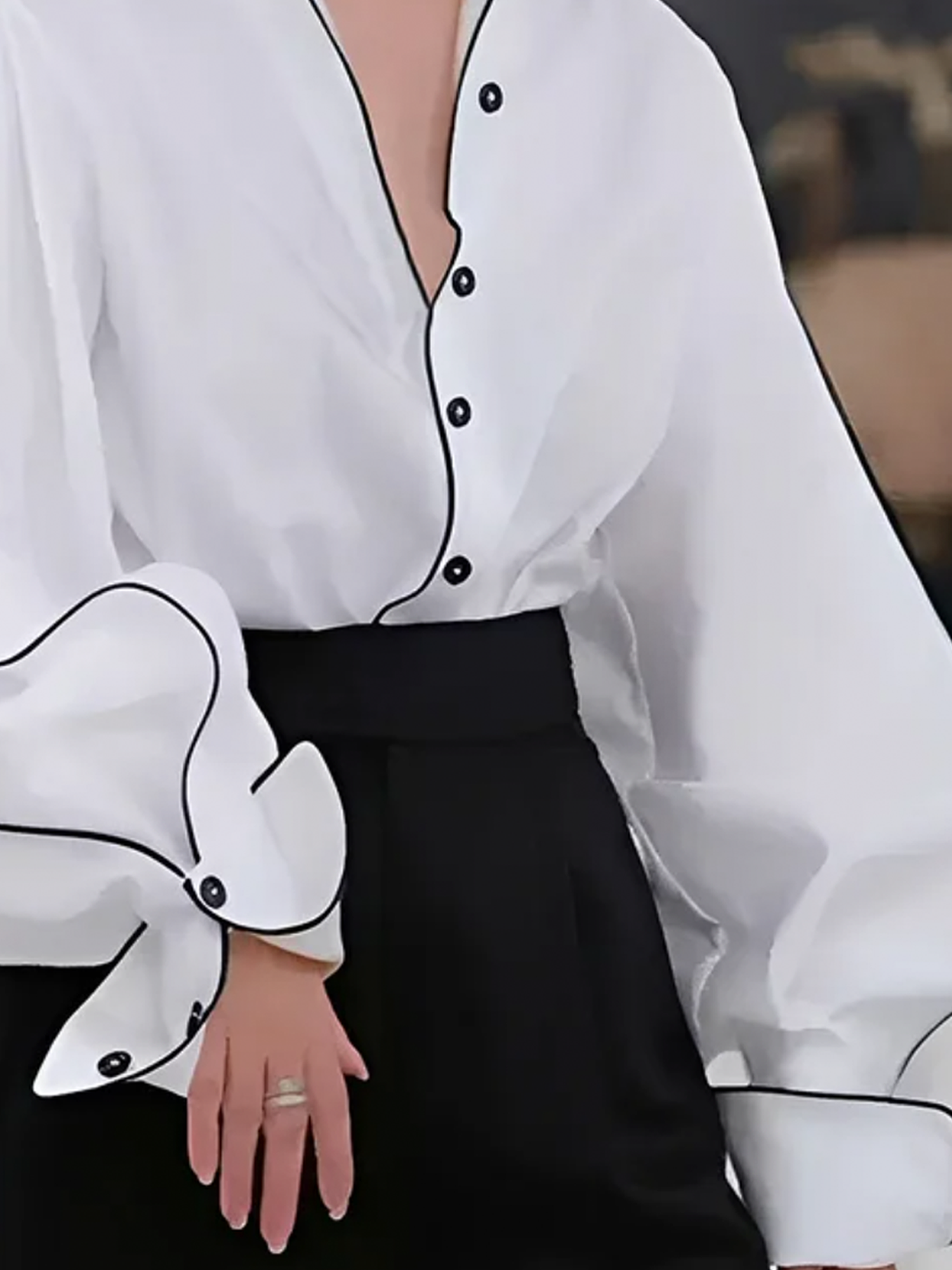 Plus Size Casual Loose Stand Collar Color Block Shirt