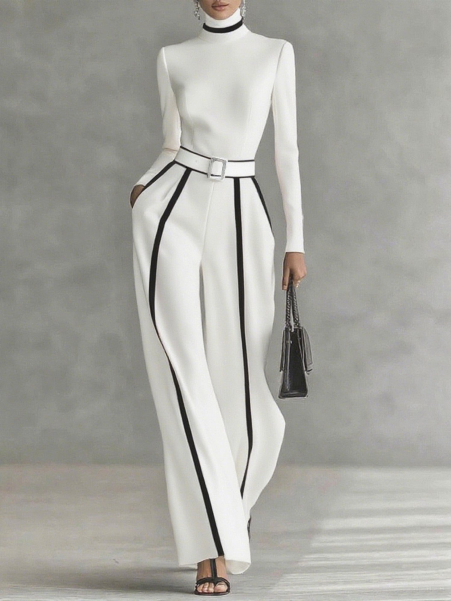 Urban Color-Block Piping Straight-Leg Pants