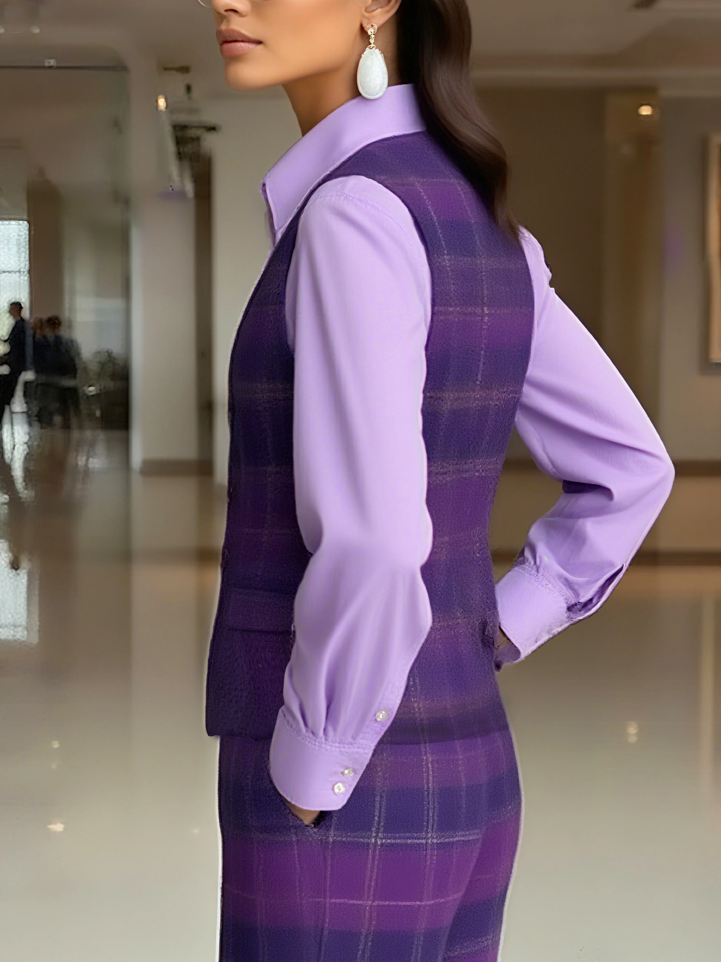 Urban Plaid Cross-Neck Buttoned Vest