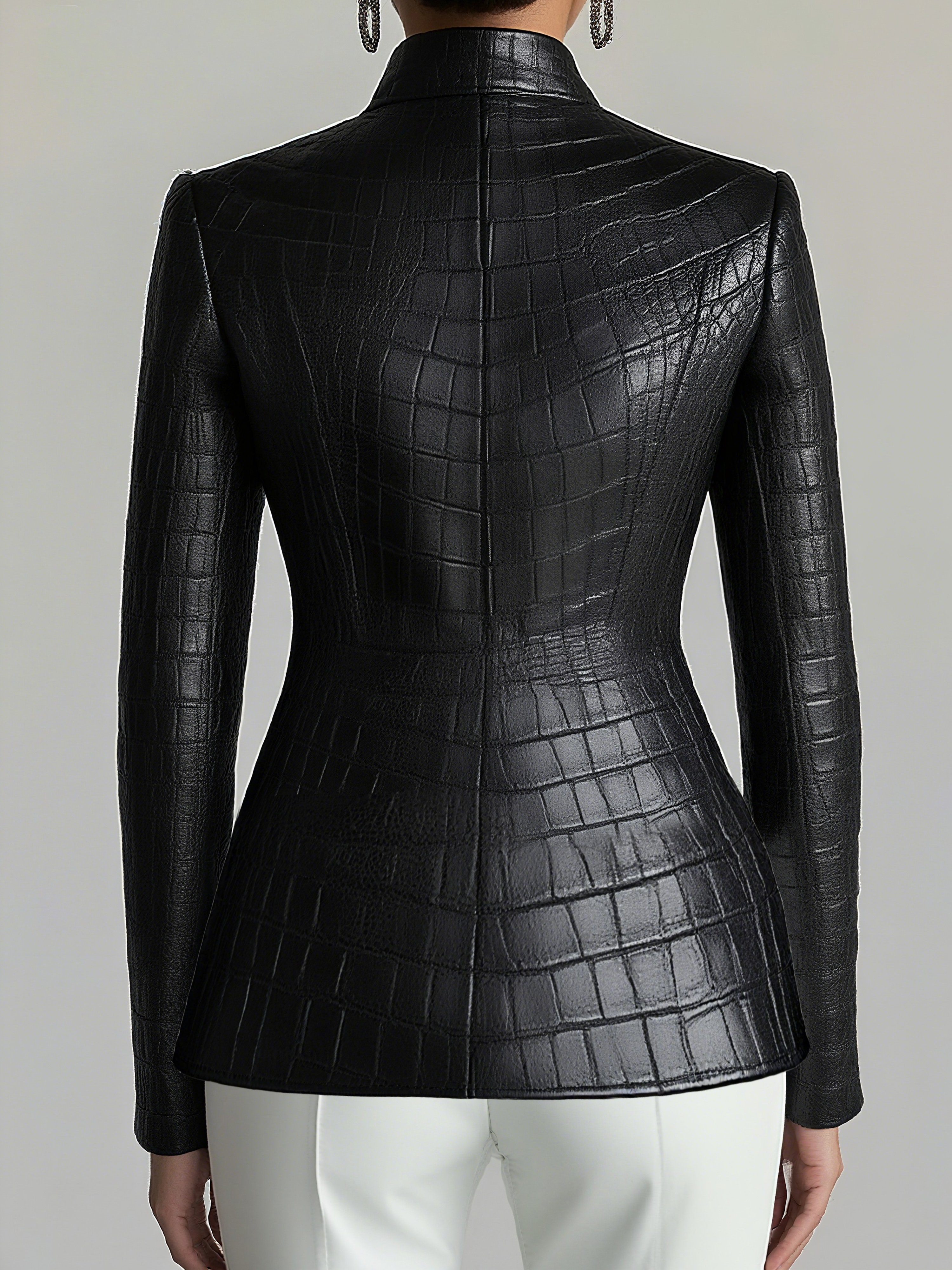 Urban Buttoned Textured Croc-Effect Faux Leather Coat