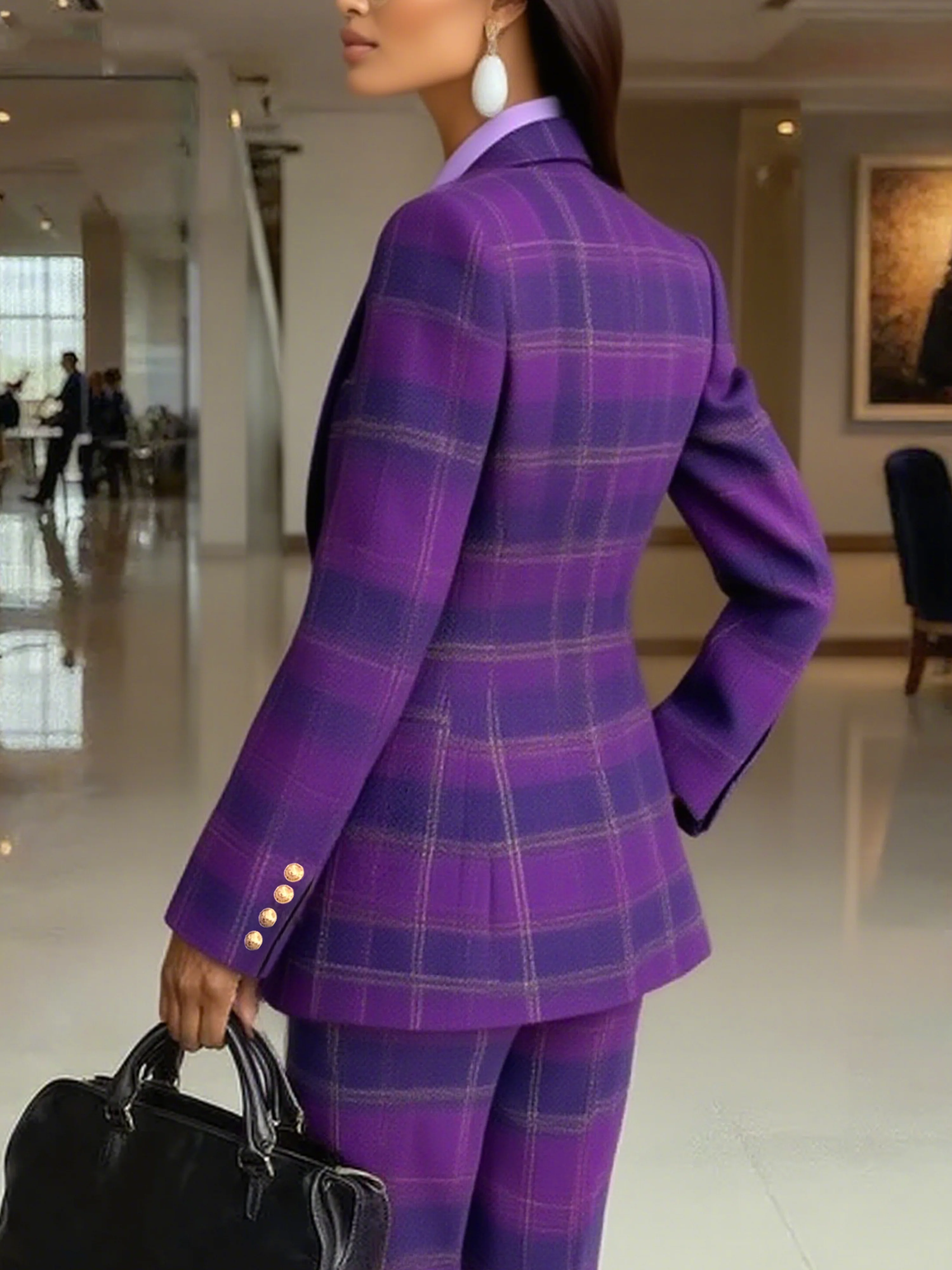 Urban Plaid Buttoned Lapel Blazer