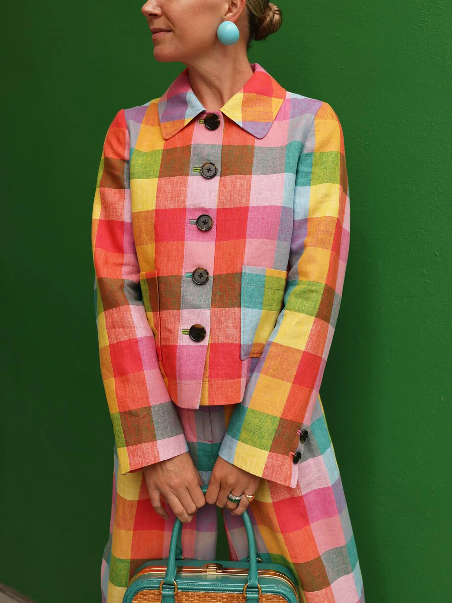 Casual Printing Plaid Shawl Collar Jacket