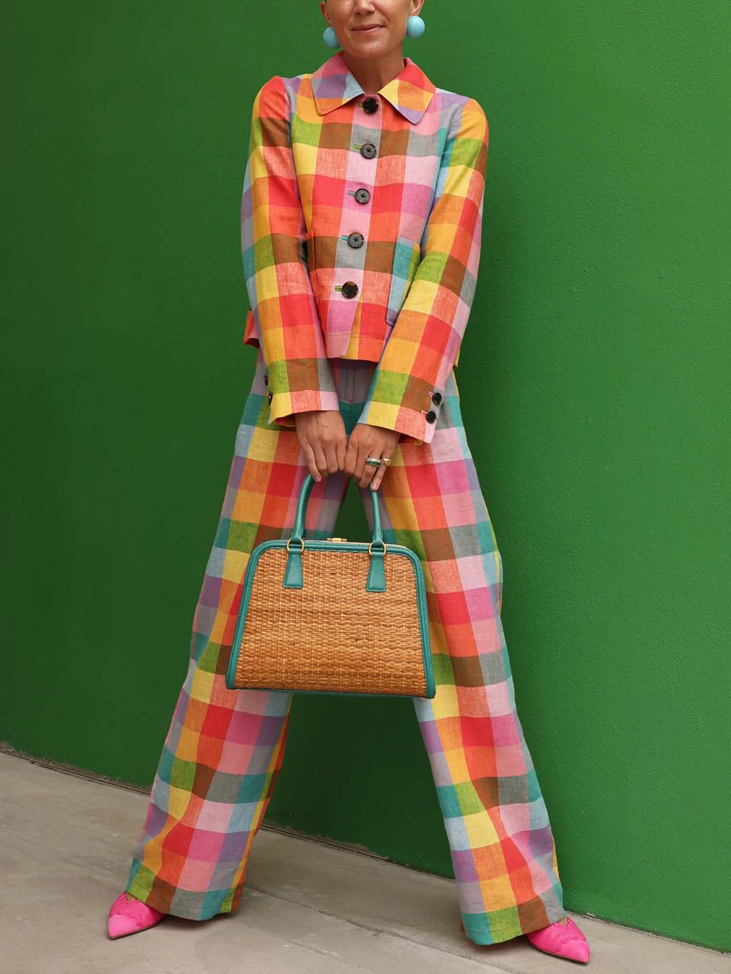 Casual Printing Plaid Shawl Collar Jacket