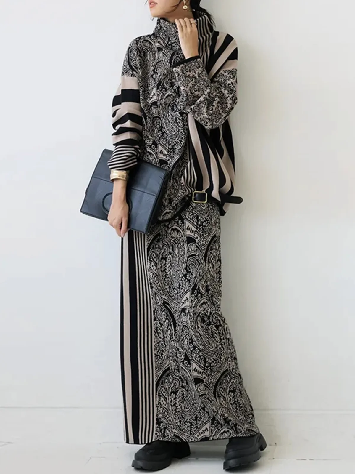 Urban Paisley Printing Stand Collar Regular Sleeve Blouse