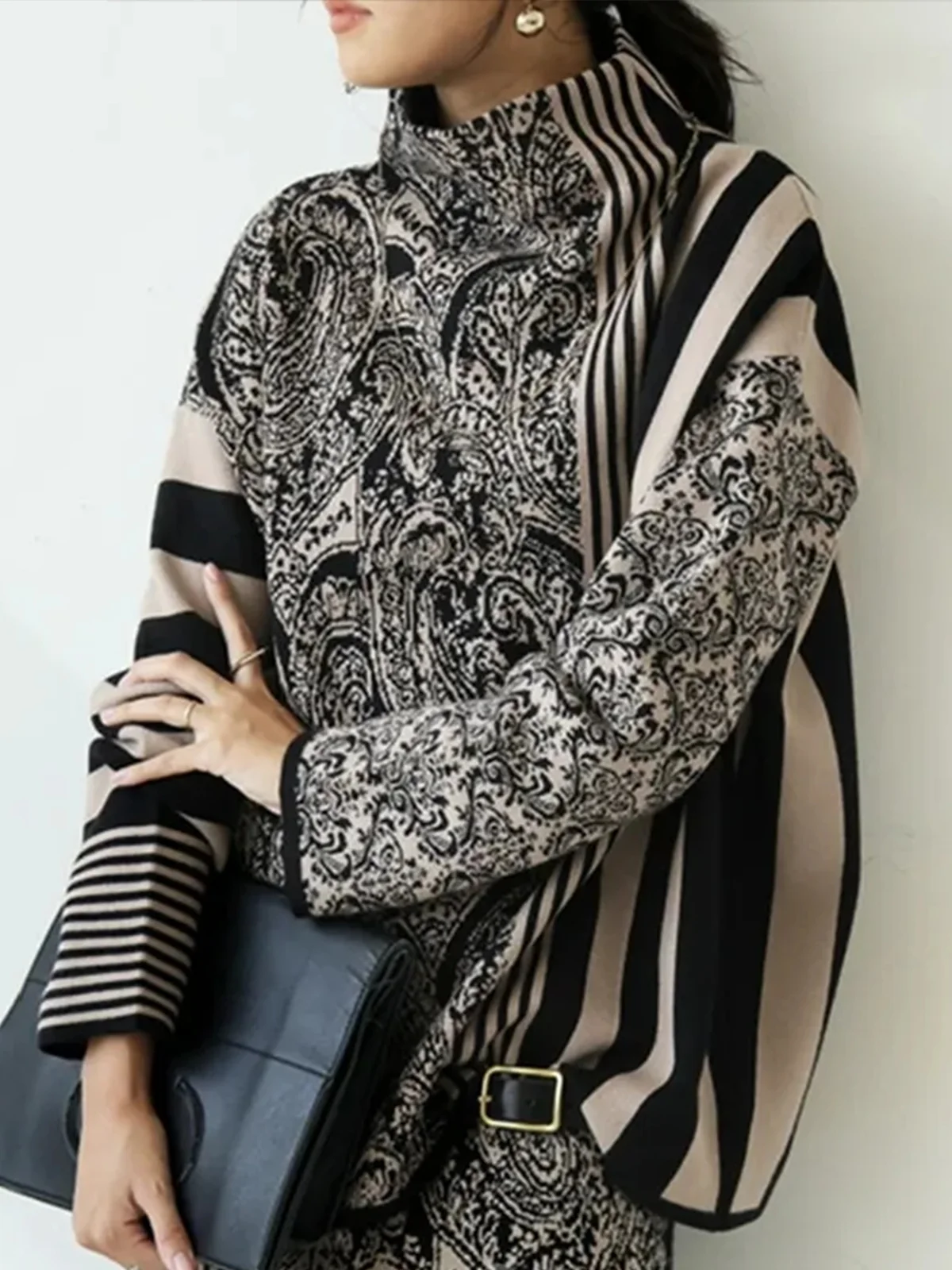 Urban Paisley Printing Stand Collar Regular Sleeve Blouse