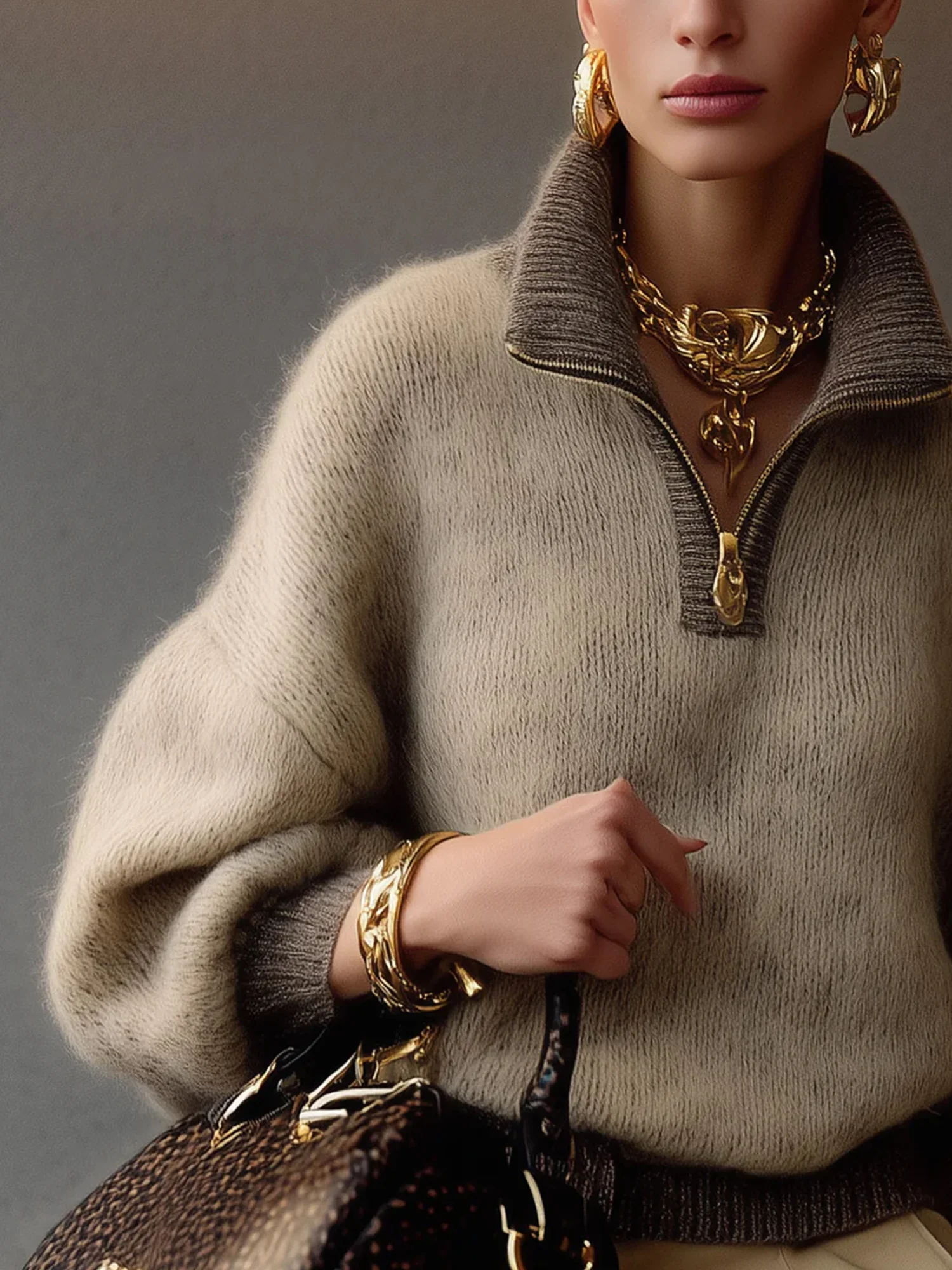 Urban Colorblock Zip-Up Mock Neck Raglan Sweater