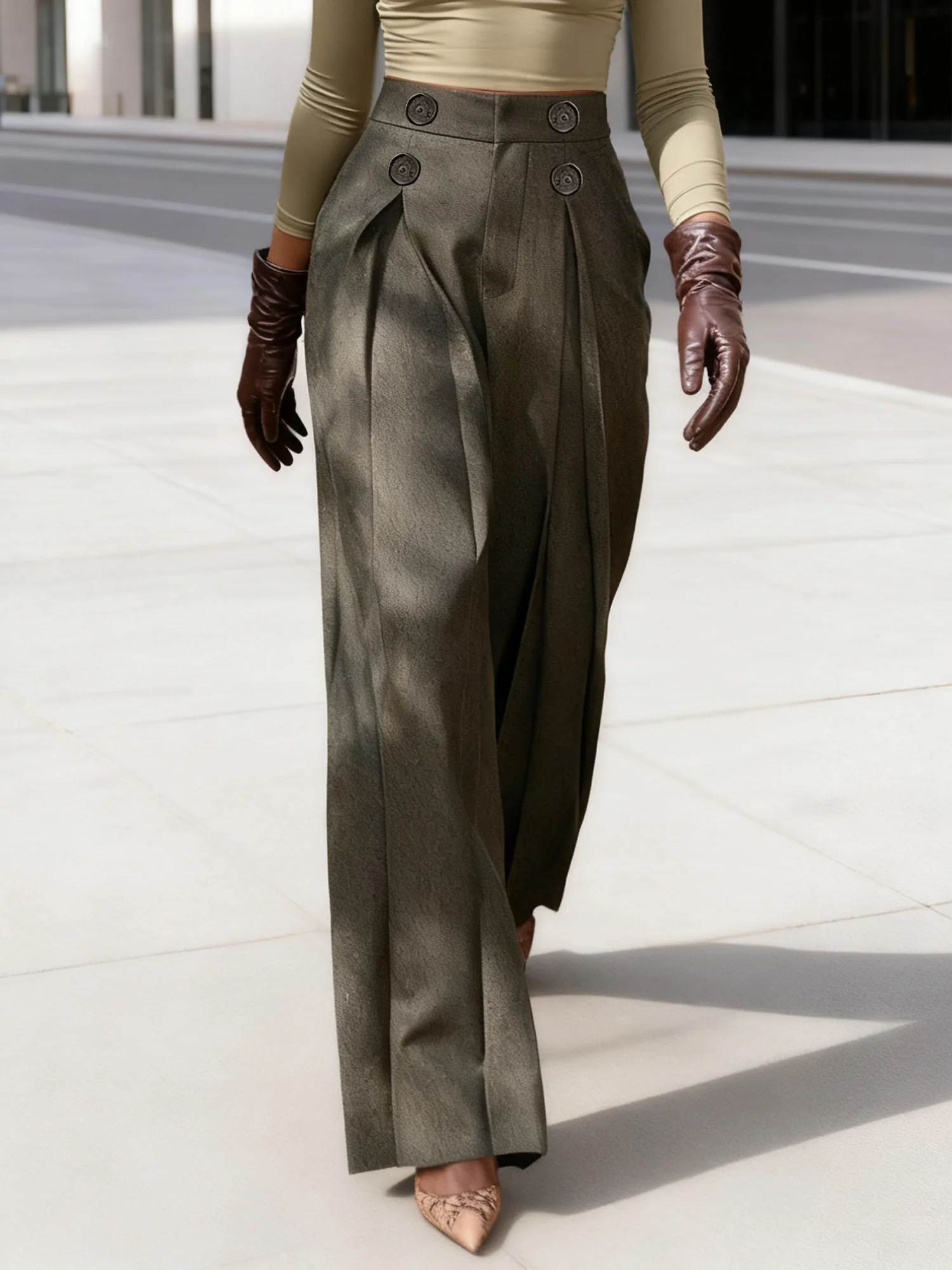 Urban Plain Buttoned Straight Pants