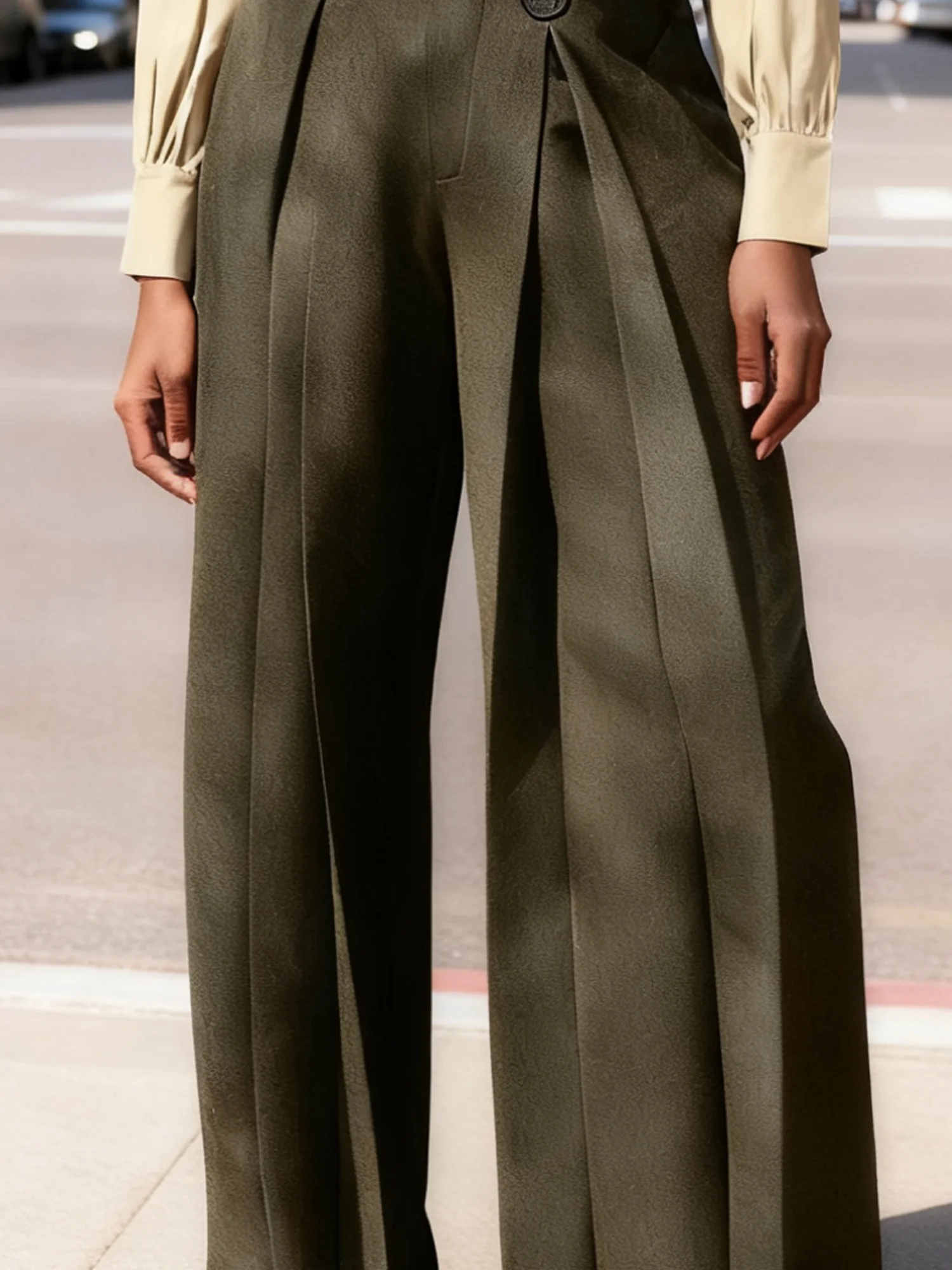 Urban Plain Buttoned Straight Pants
