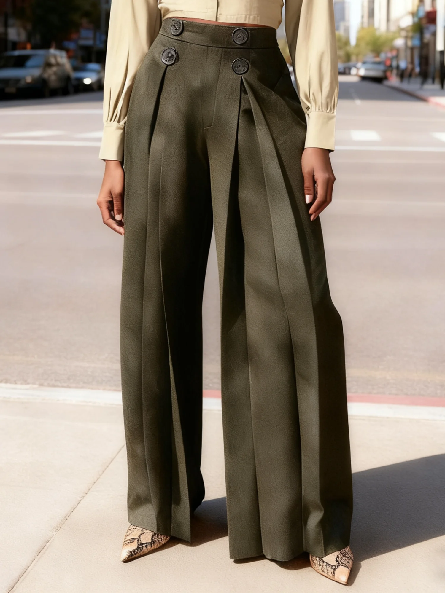 Urban Plain Buttoned Straight Pants