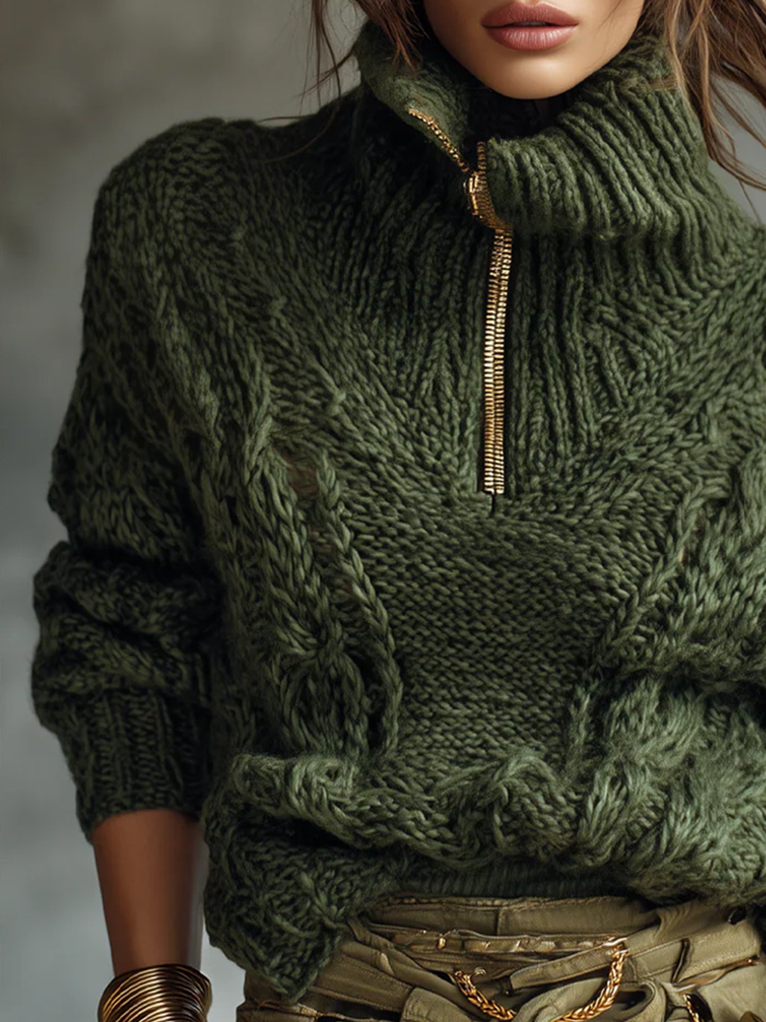 Casual Plain Zipper Turtleneck Sweater