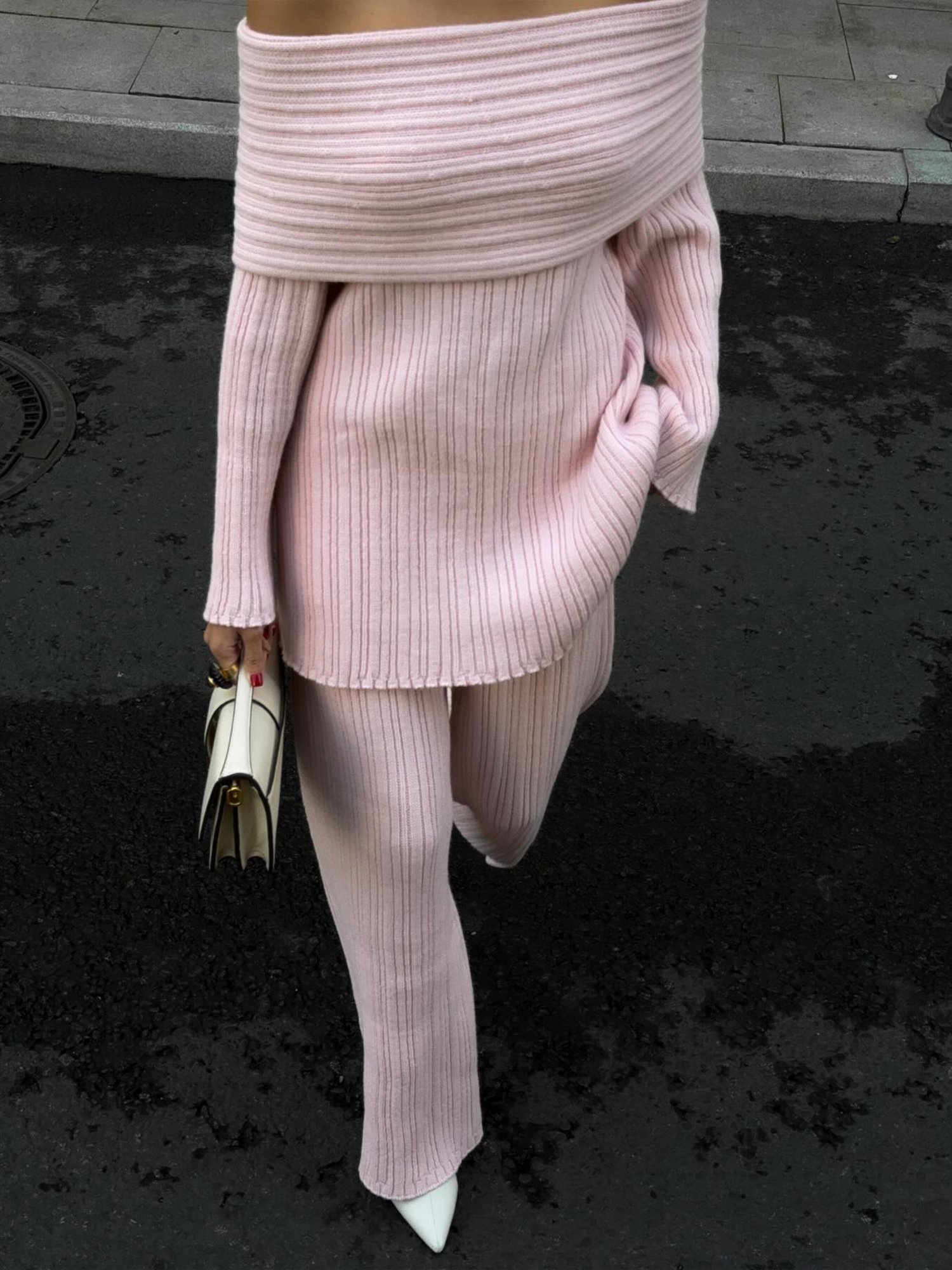 Elegant Plain Cold Shoulder Sweater