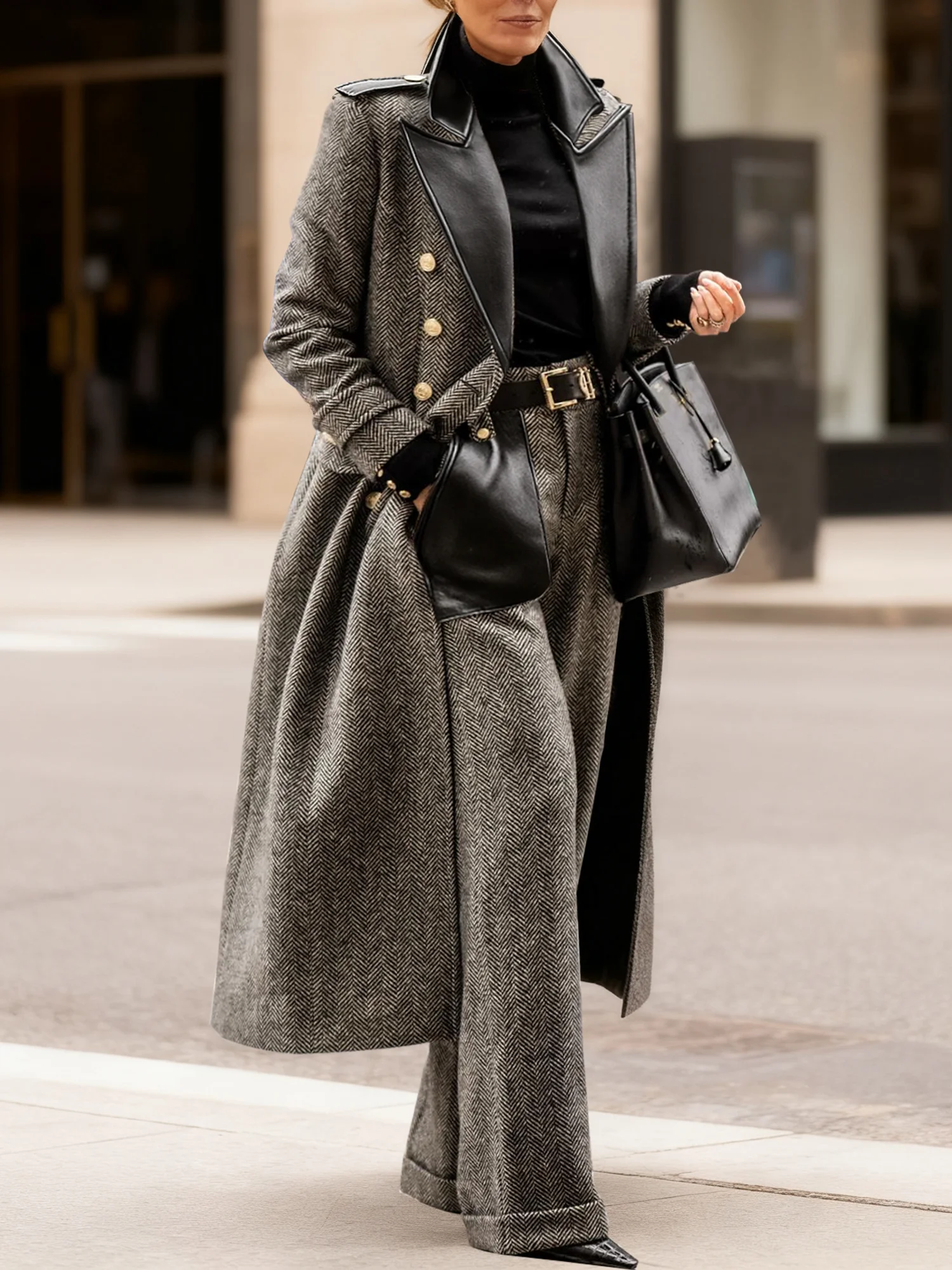 Urban Split Joint Plain Lapel Collar Coat