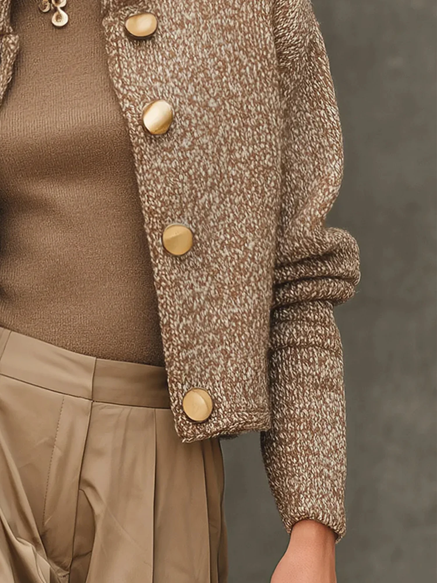 Casual Plain Buttoned Stand Collar Sweater Cardigan