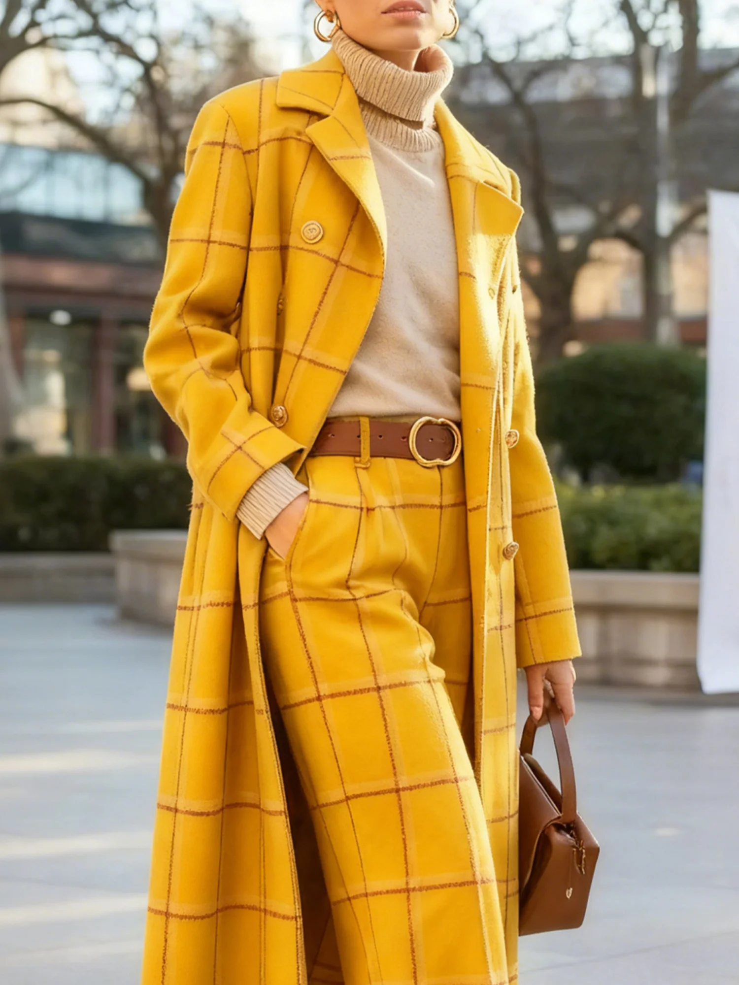 Urban Printing Plaid Lapel Collar Coat