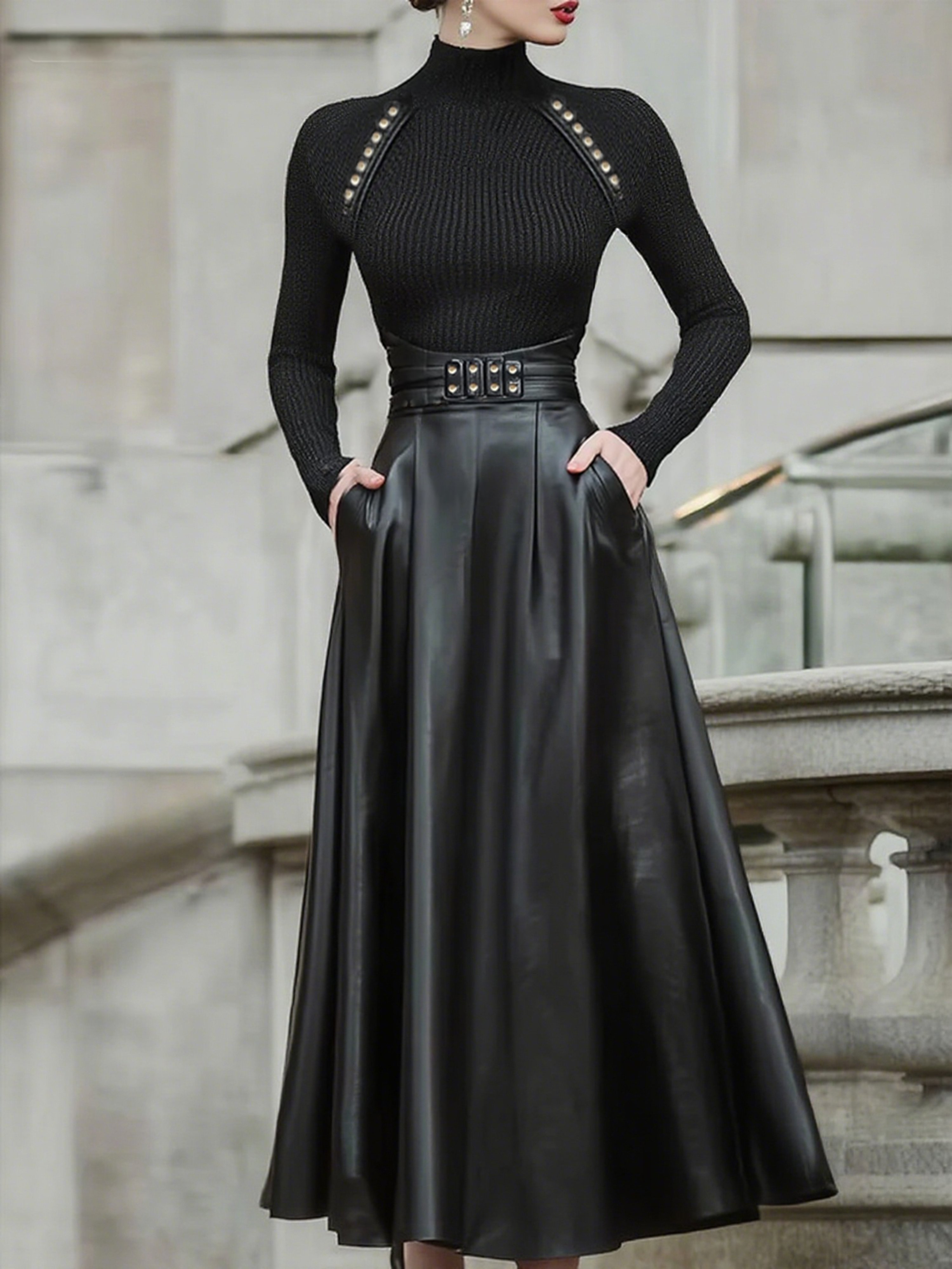 Yarn/Wool Yarn Urban Color Block Buttoned Sweater