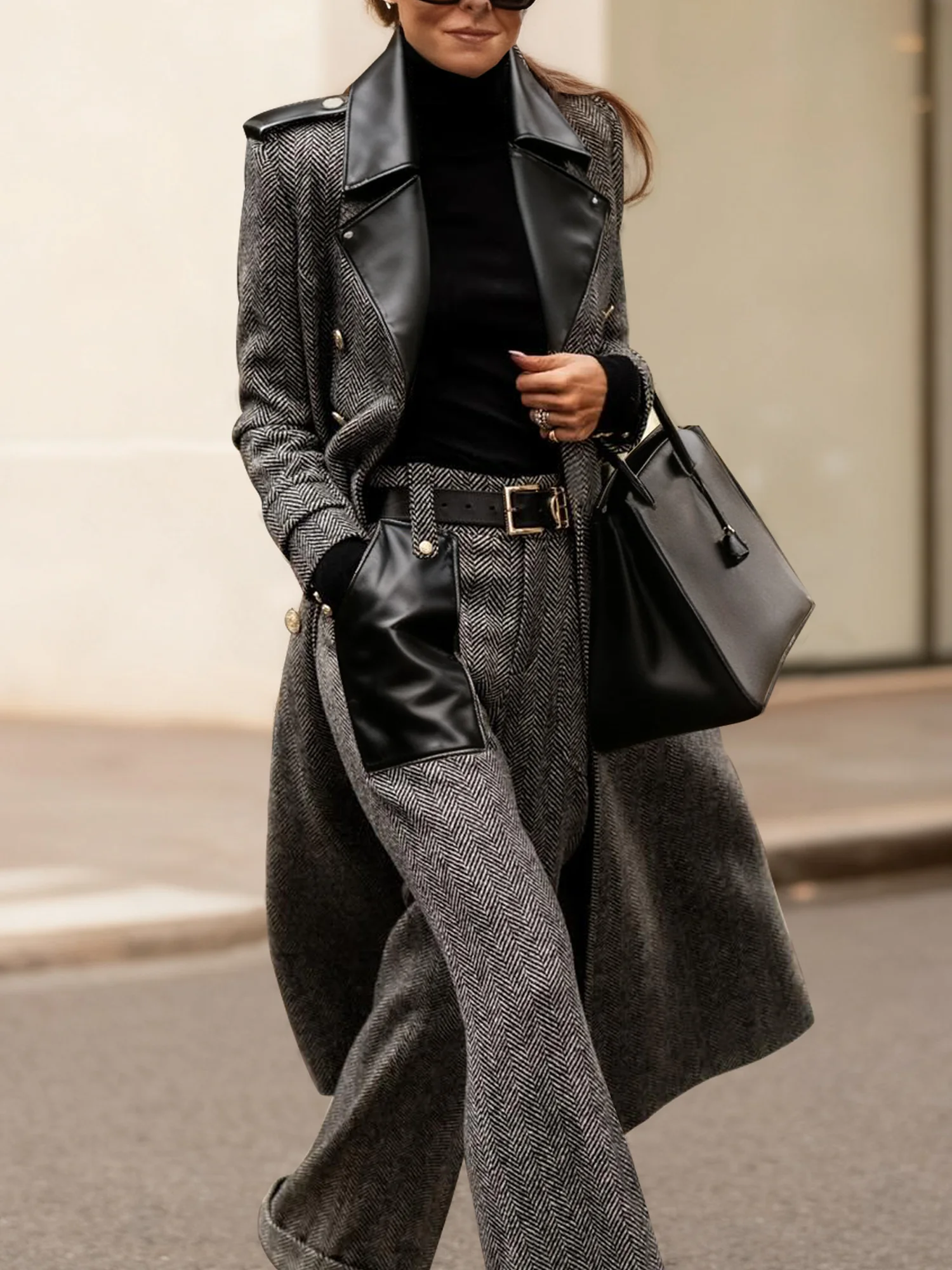 Urban Split Joint Plain Lapel Collar Coat