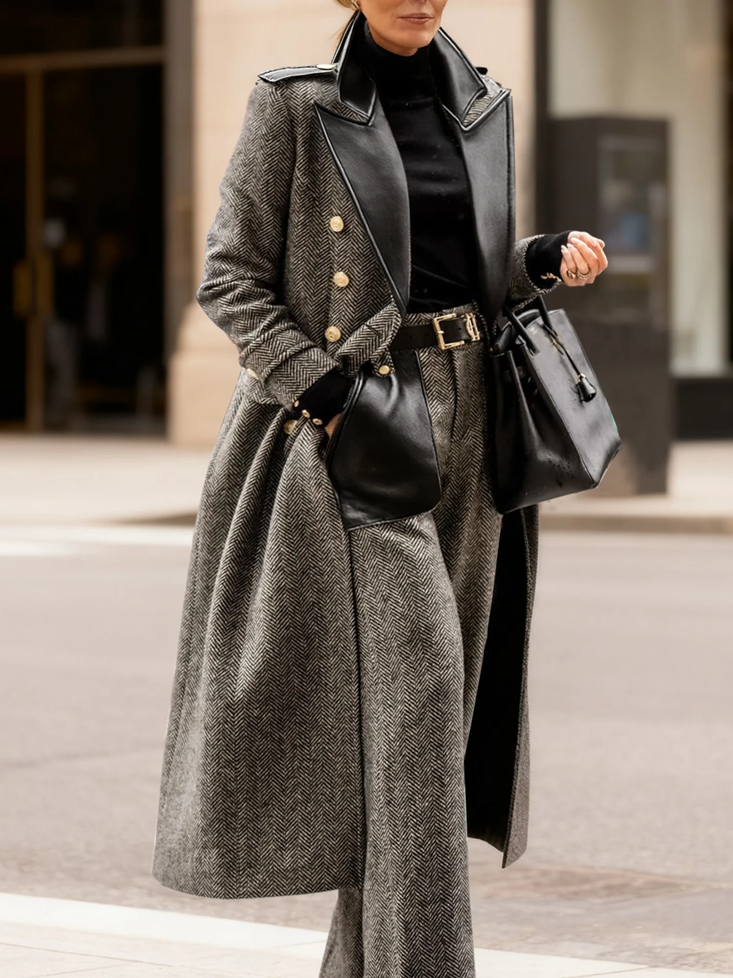 Urban Split Joint Plain Lapel Collar Coat