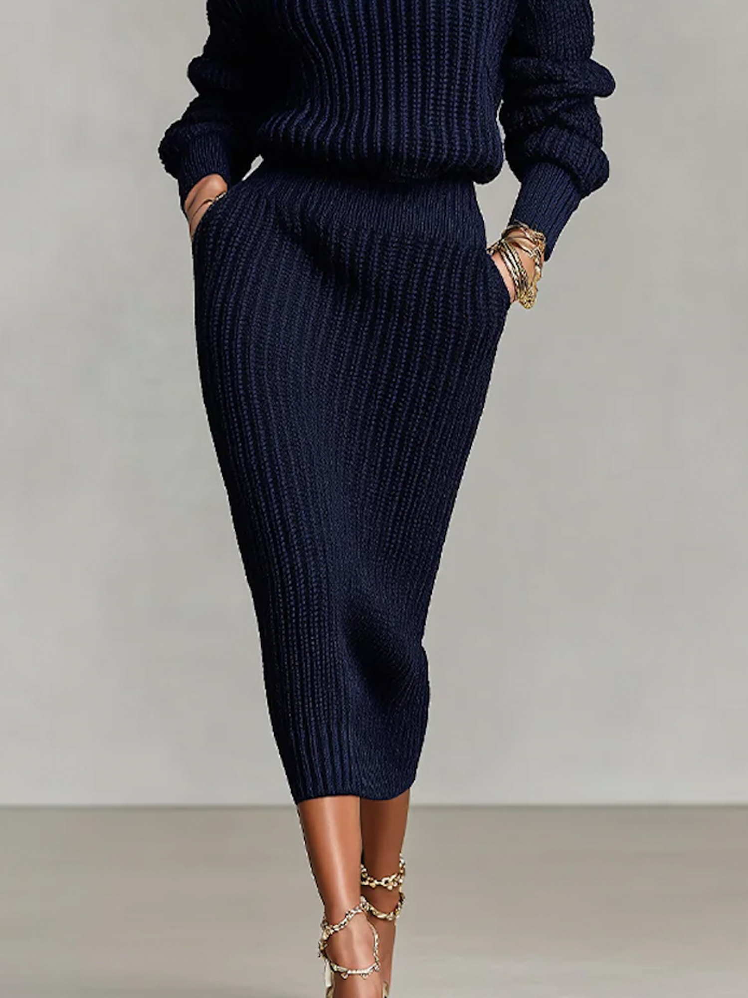 Casual Plain Midi Sweater Skirt