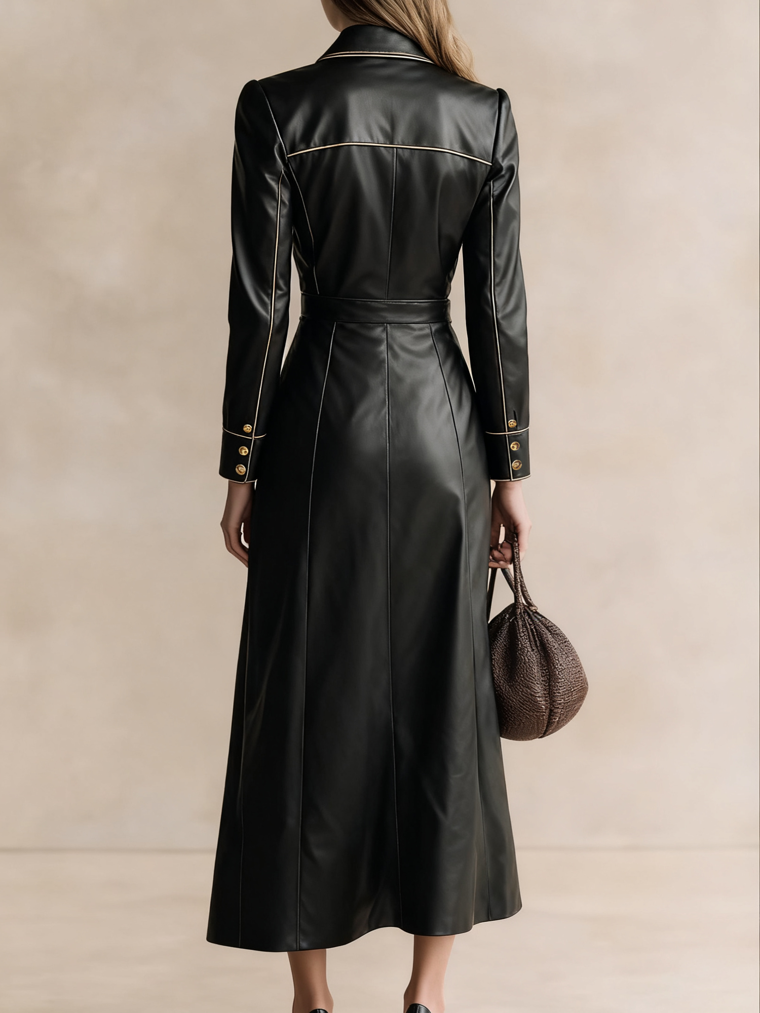 Urban Plain Shirt Collar Maxi Dress