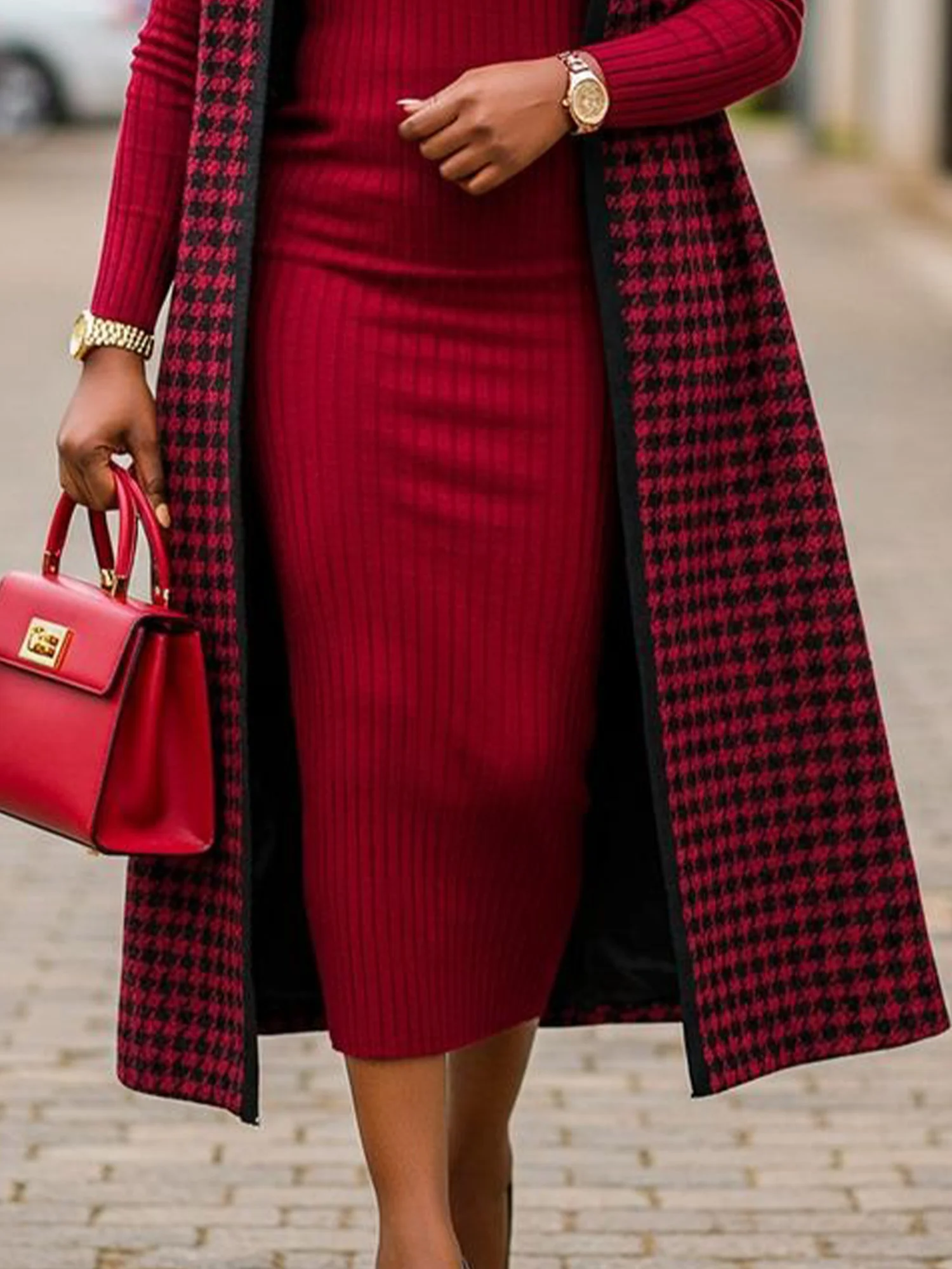 Urban Houndstooth Sleeveless Sweater Cardigan