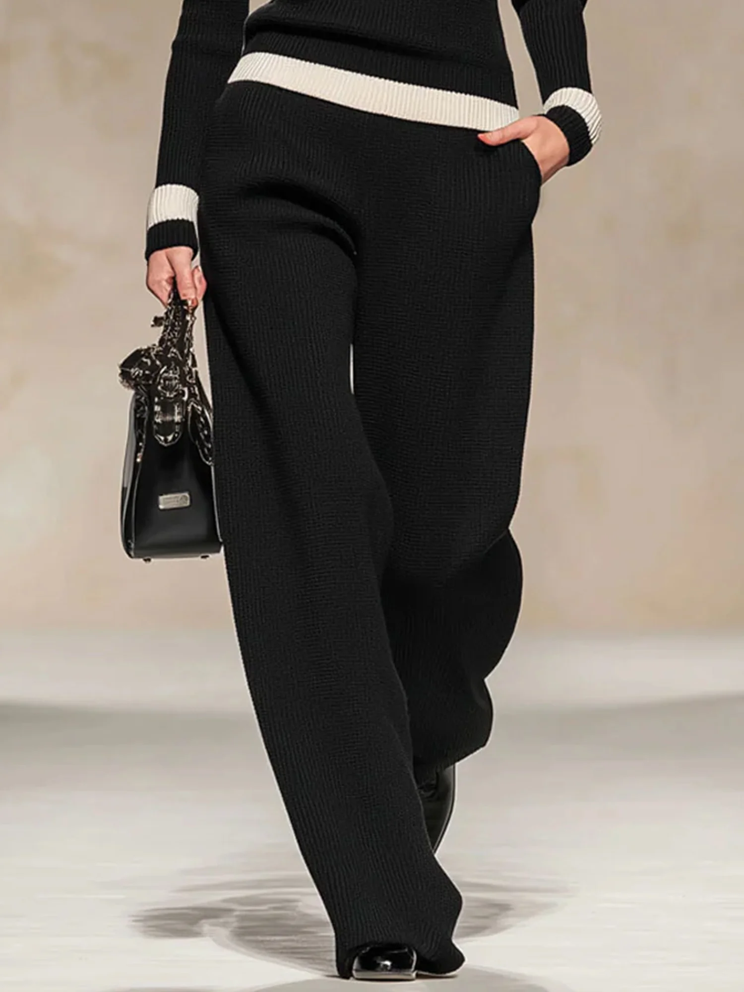 Casual Plain Sweater Straight Pants