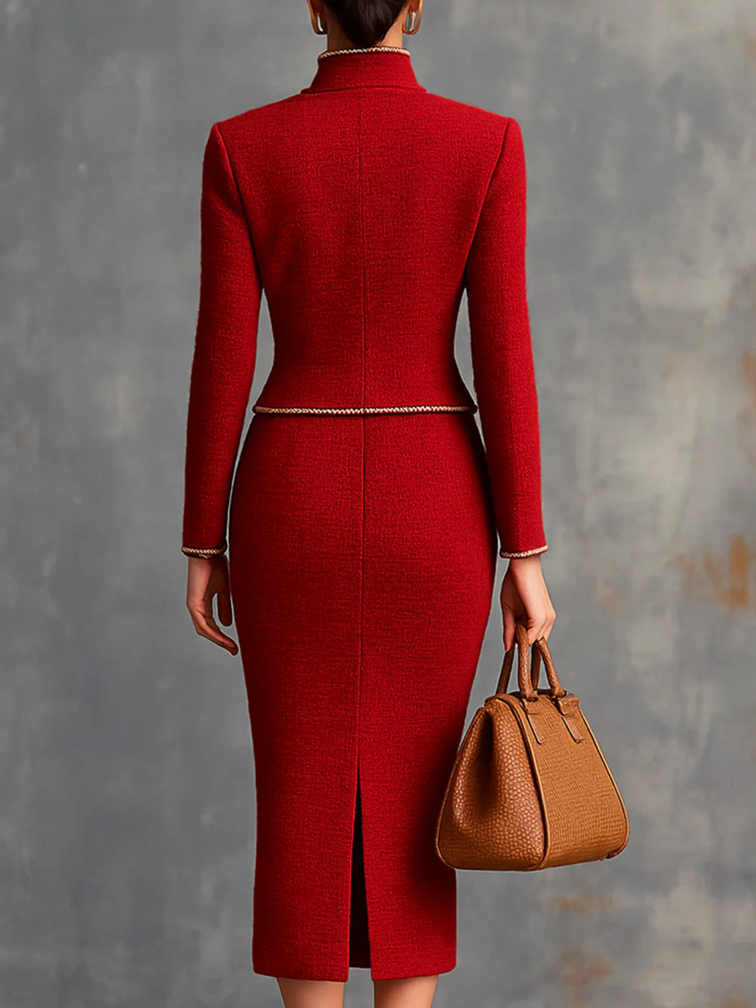 Elegant Plain Sweater Midi Skirt