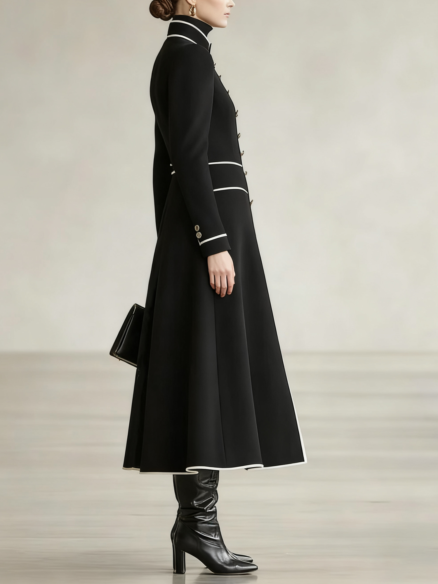 Urban Color Block Stand Collar Coat With Belt