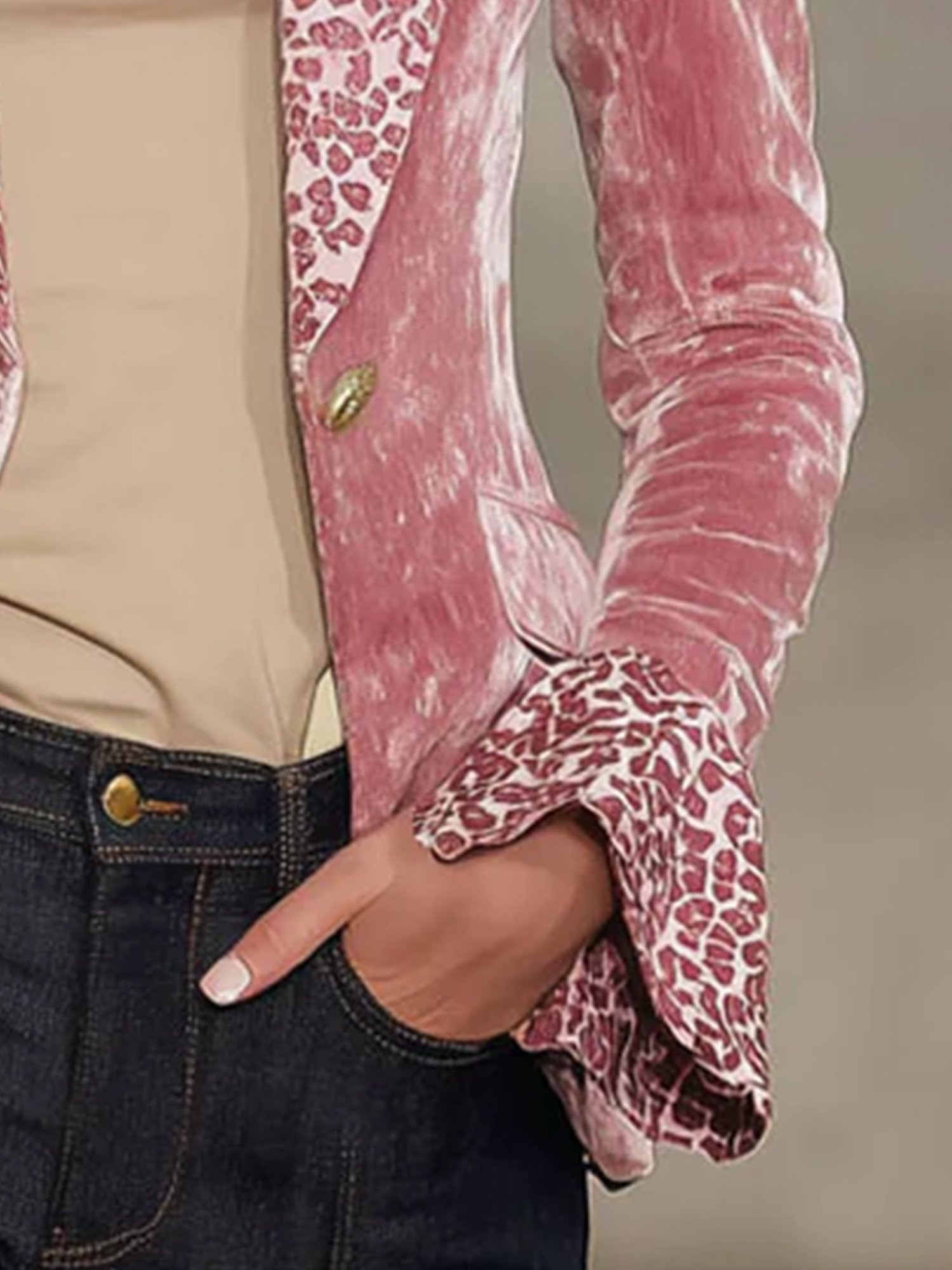 Elegant Bell Sleeve Split Joint Leopard Lapel Collar Blazer With Brooch