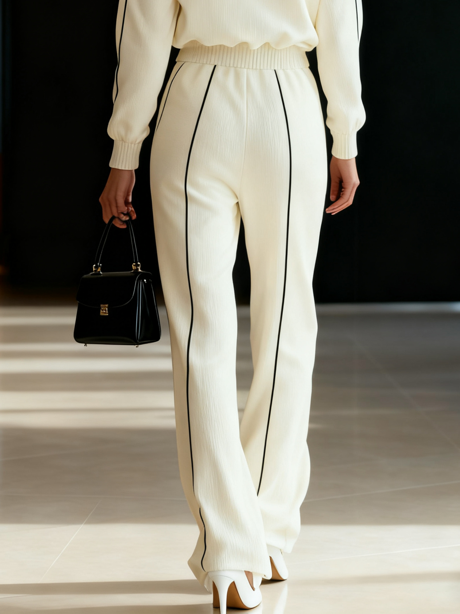 Casual Color Block Straight Sweater Pants