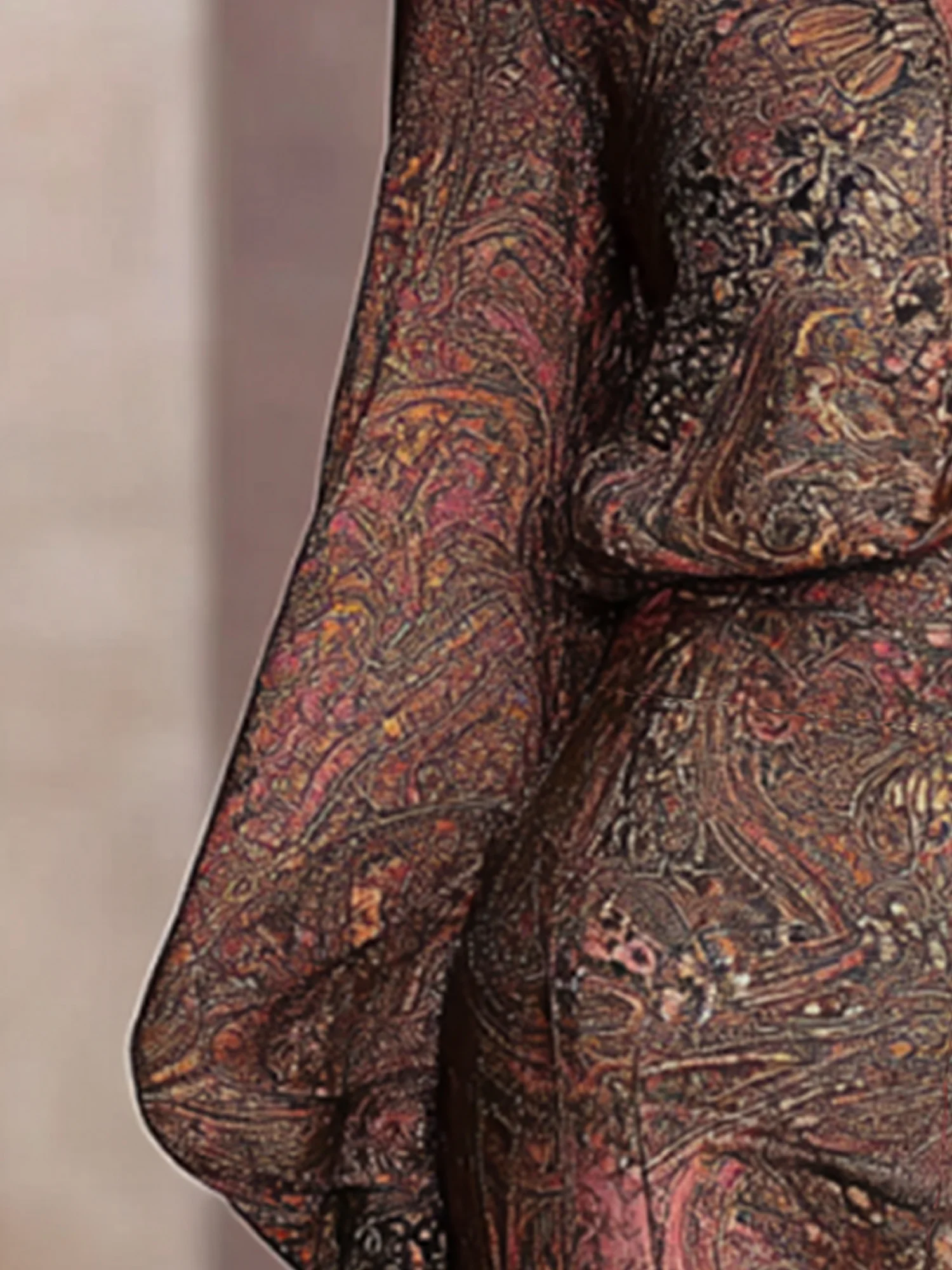 Casual Ethnic Printing Stand Collar Balloon Sleeve Blouse