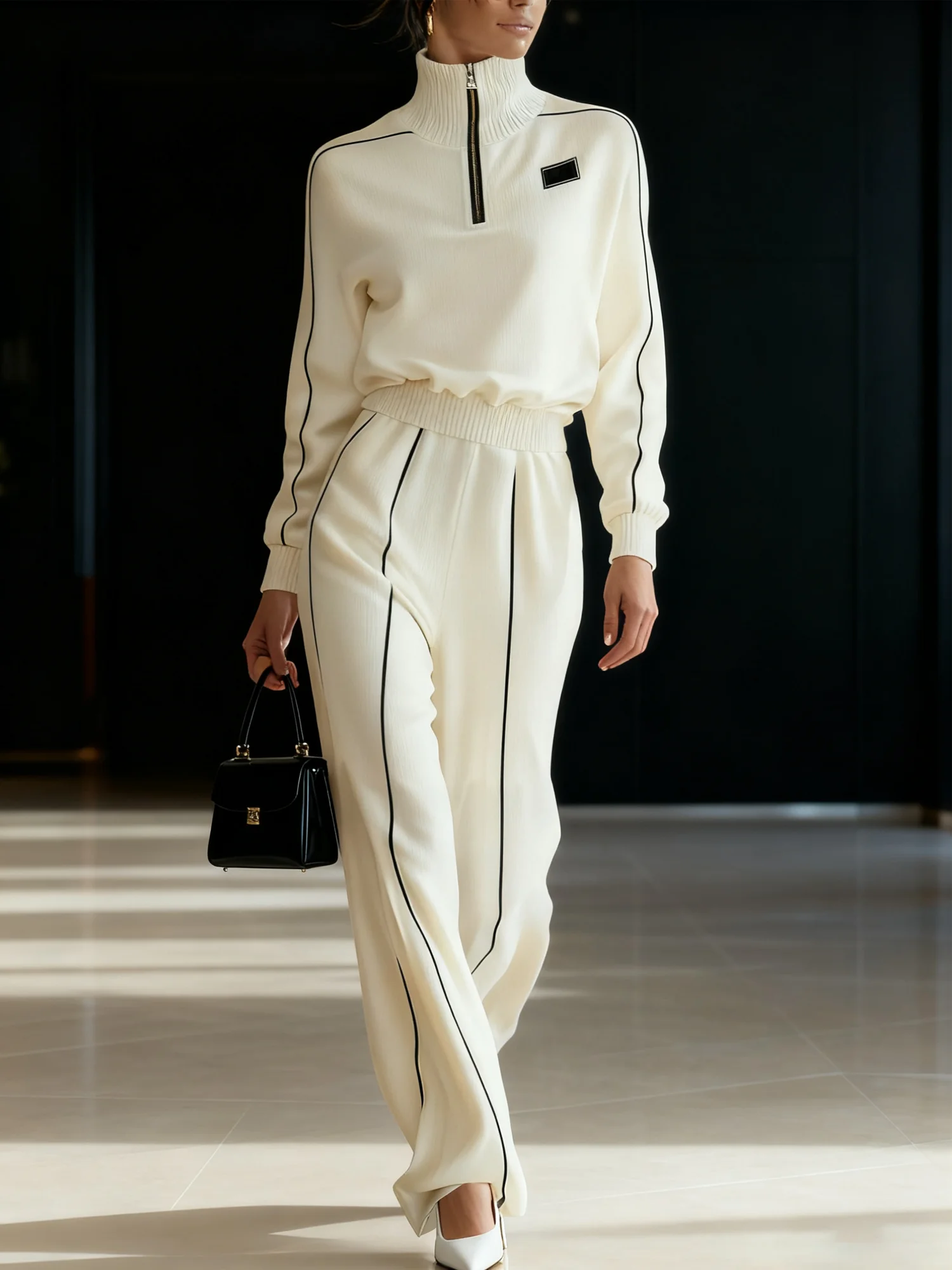 Casual Color Block Stand Collar Sweater