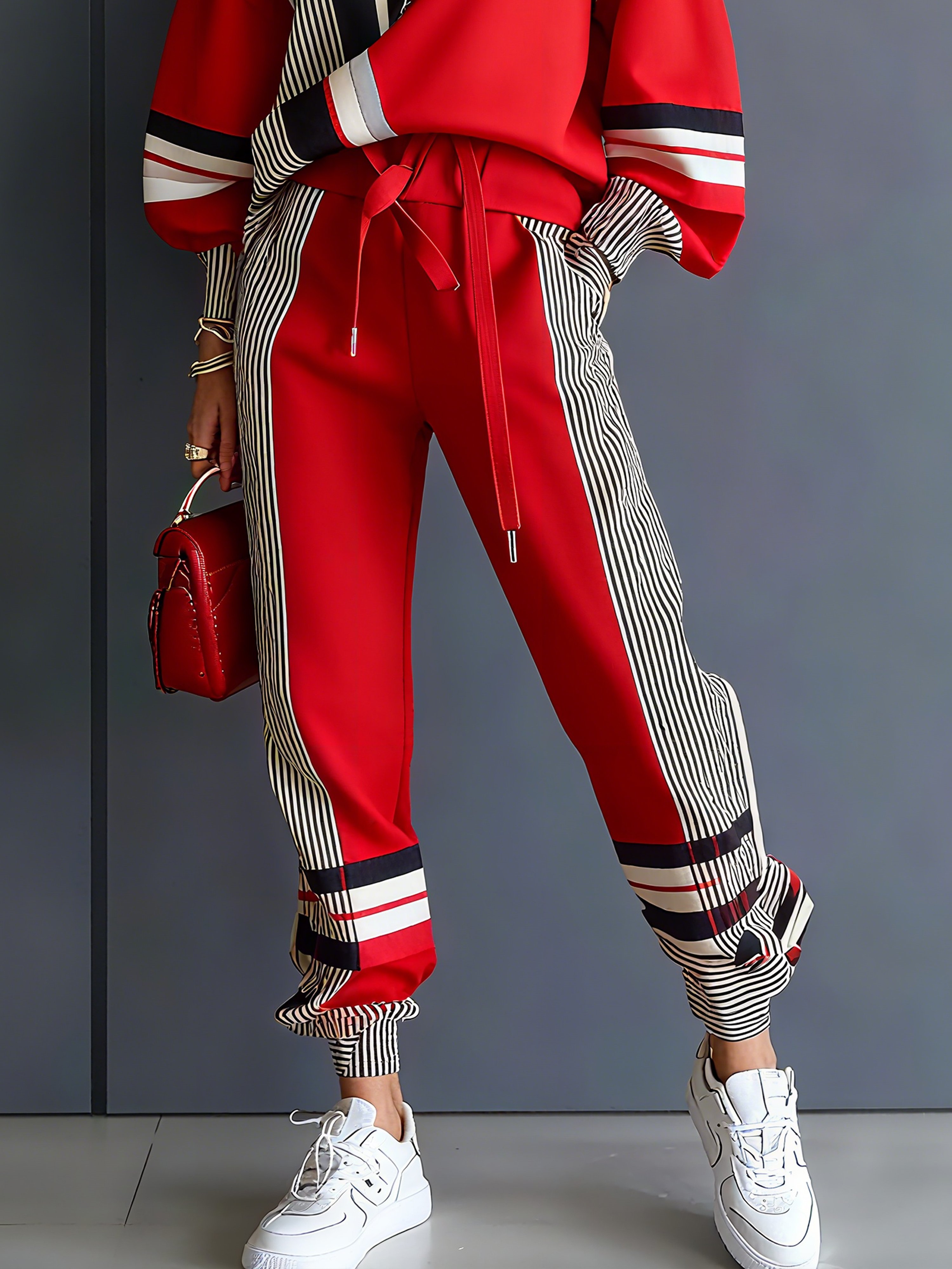 Casual Colorblock Ankle Cuffed Pants