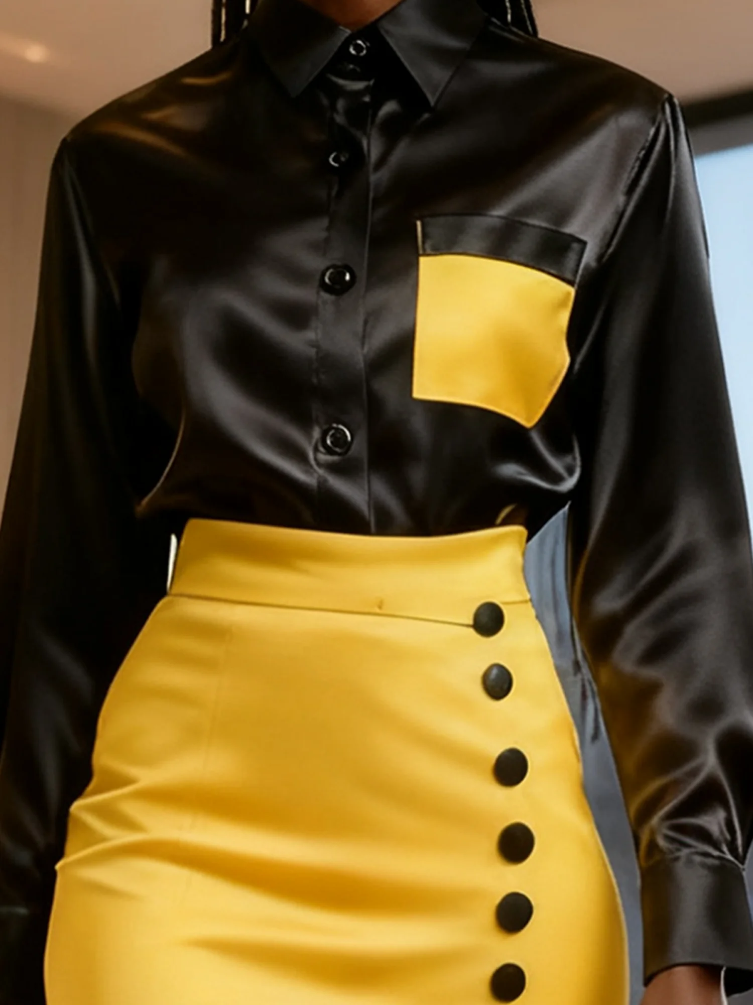 Urban Color Block Shirt Collar Shirt