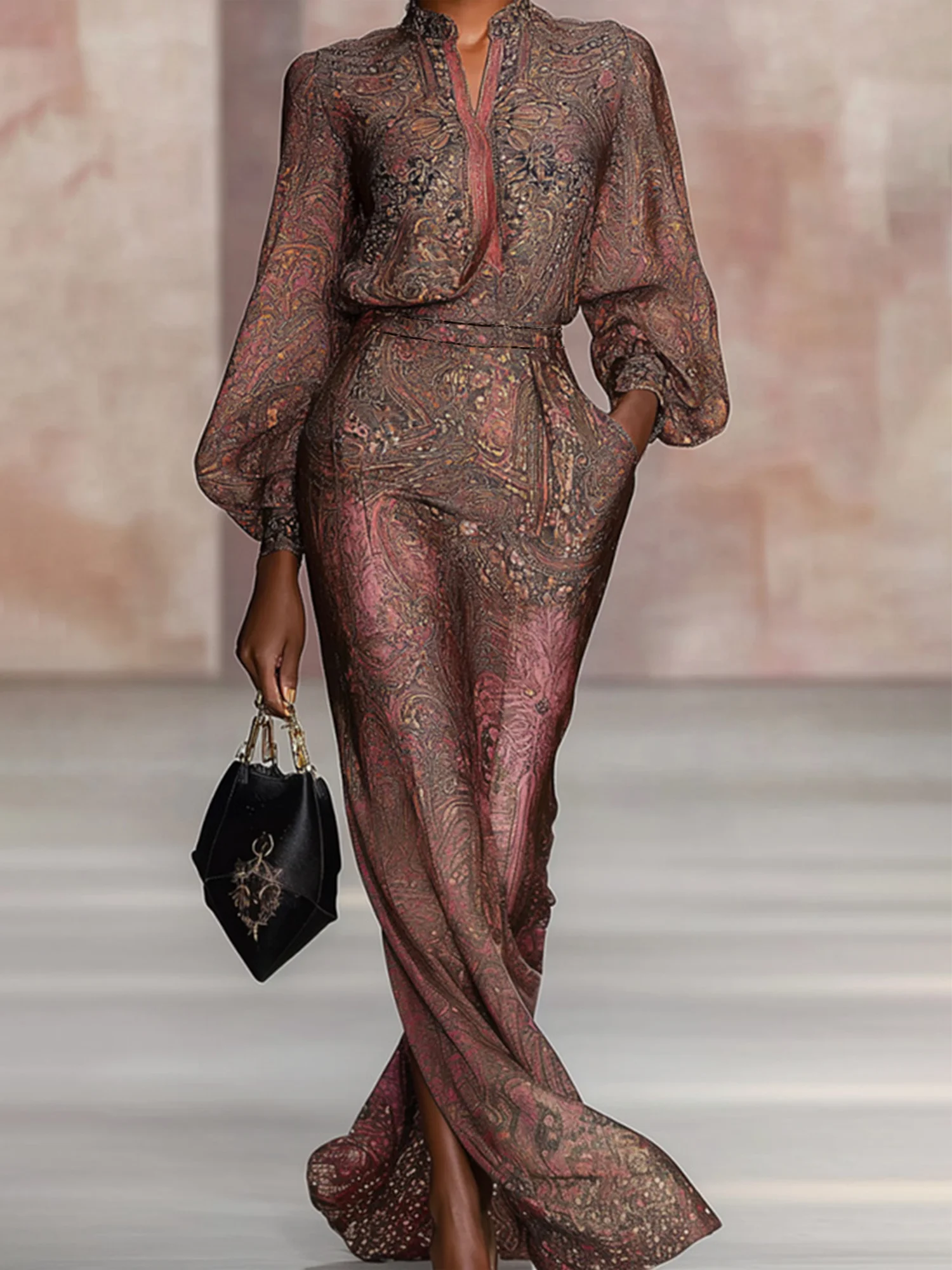 Elegant Ethnic Printing Wide Leg Pants